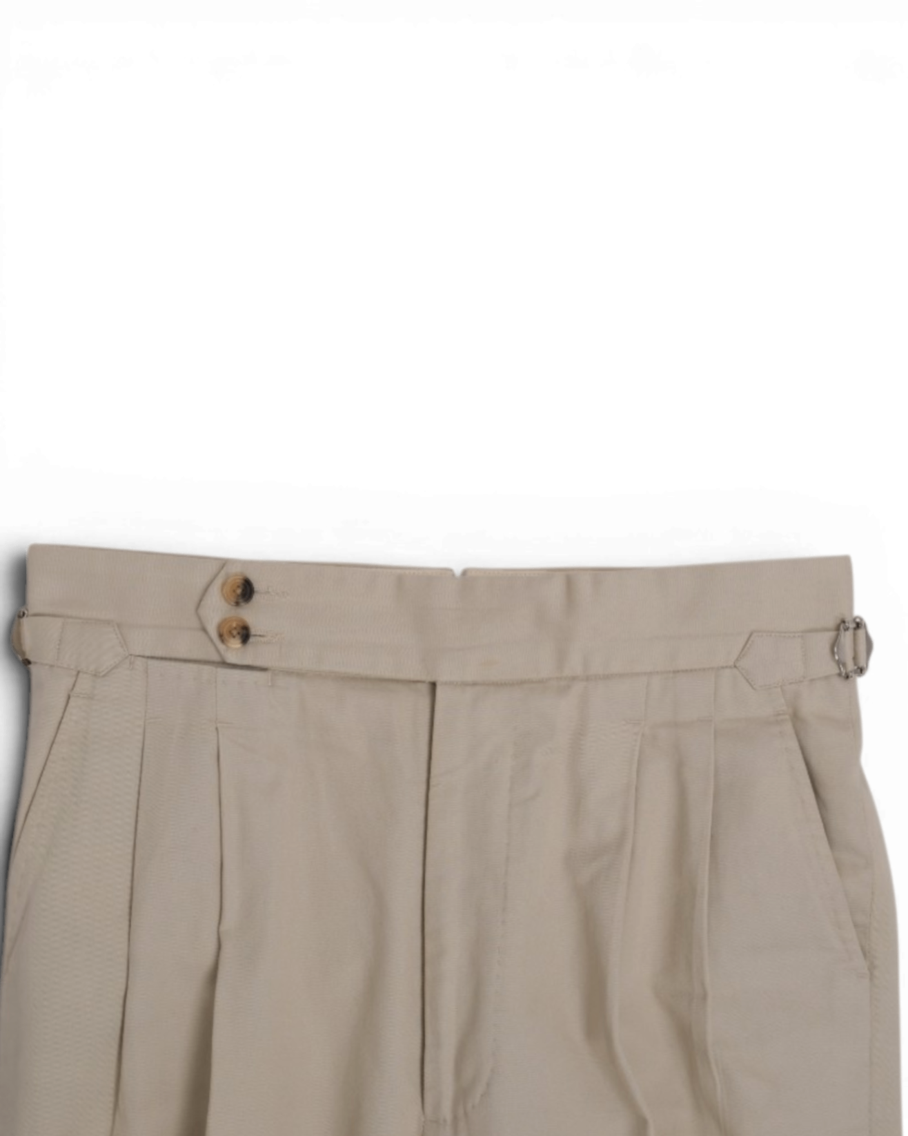 Light Beige Cotton Twill High-Rise Double Pleated Trousers
