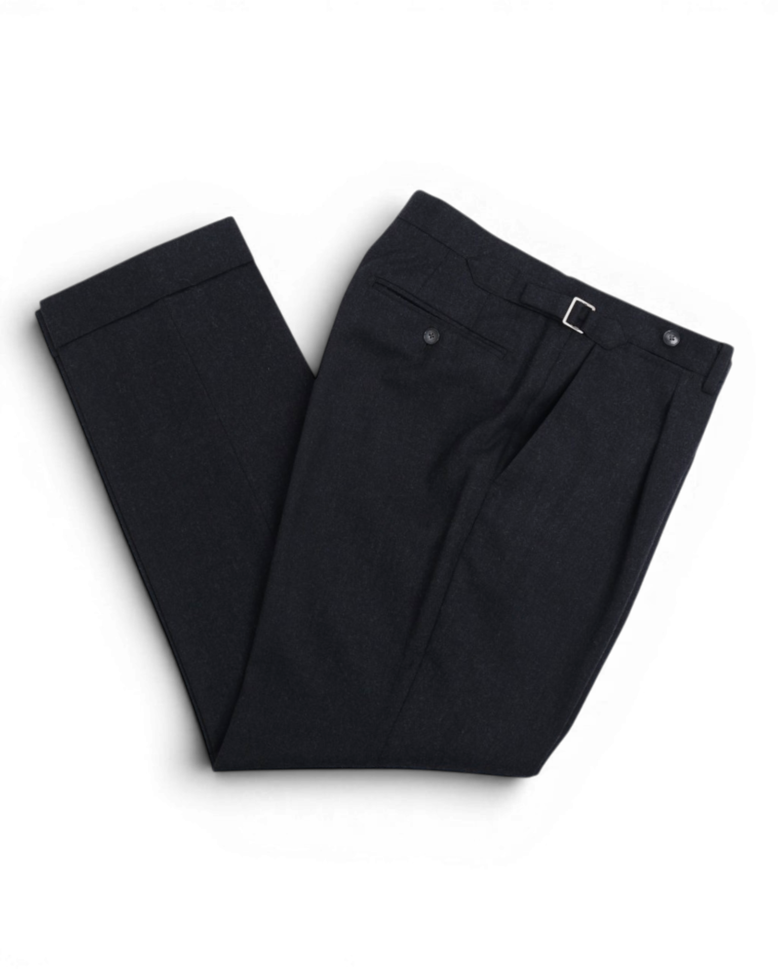 Anthracite Woollen Flannel High-Rise Pleated Trousers