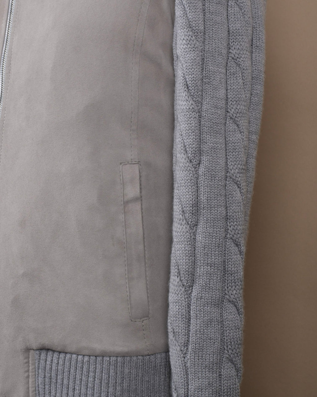 Stone Grey Suede Panel Cardigan