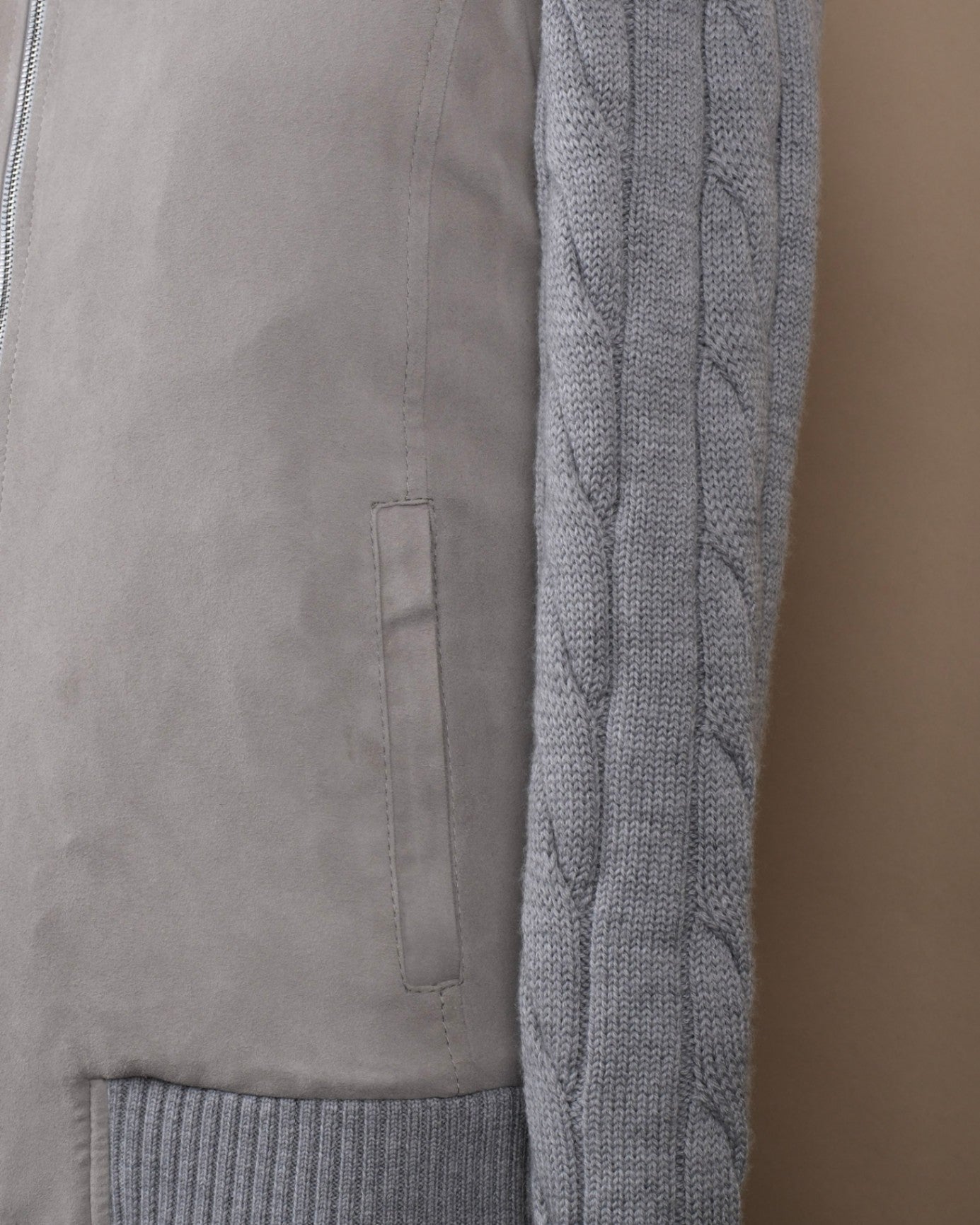 Stone Grey Suede Panel Cardigan