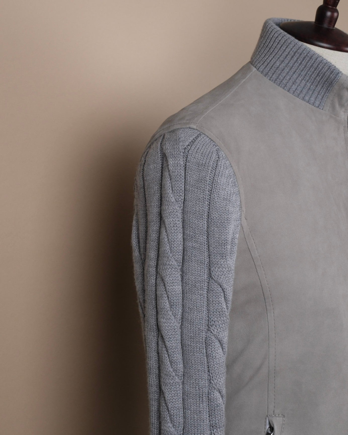 Stone Grey Suede Panel Cardigan