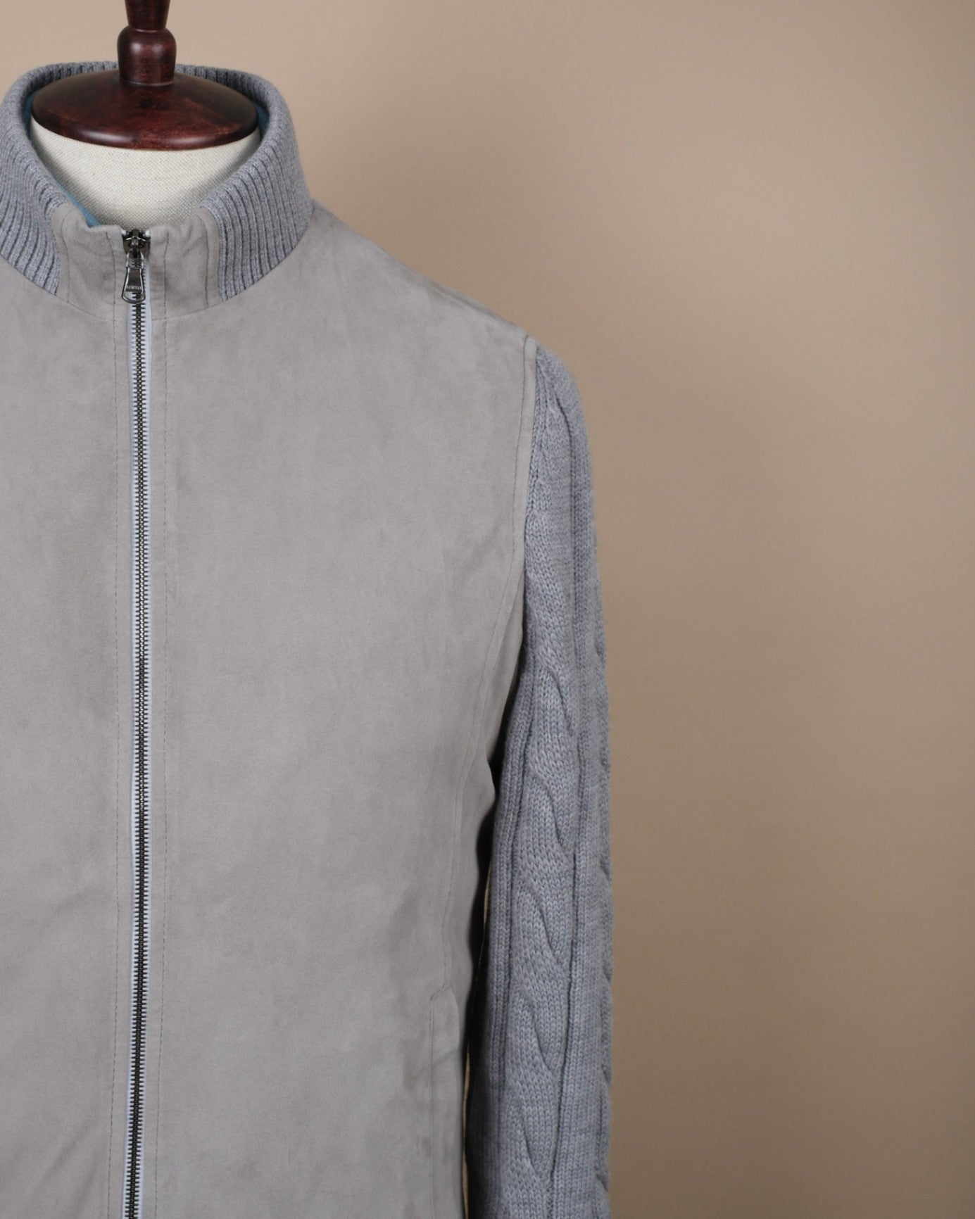 Stone Grey Suede Panel Cardigan