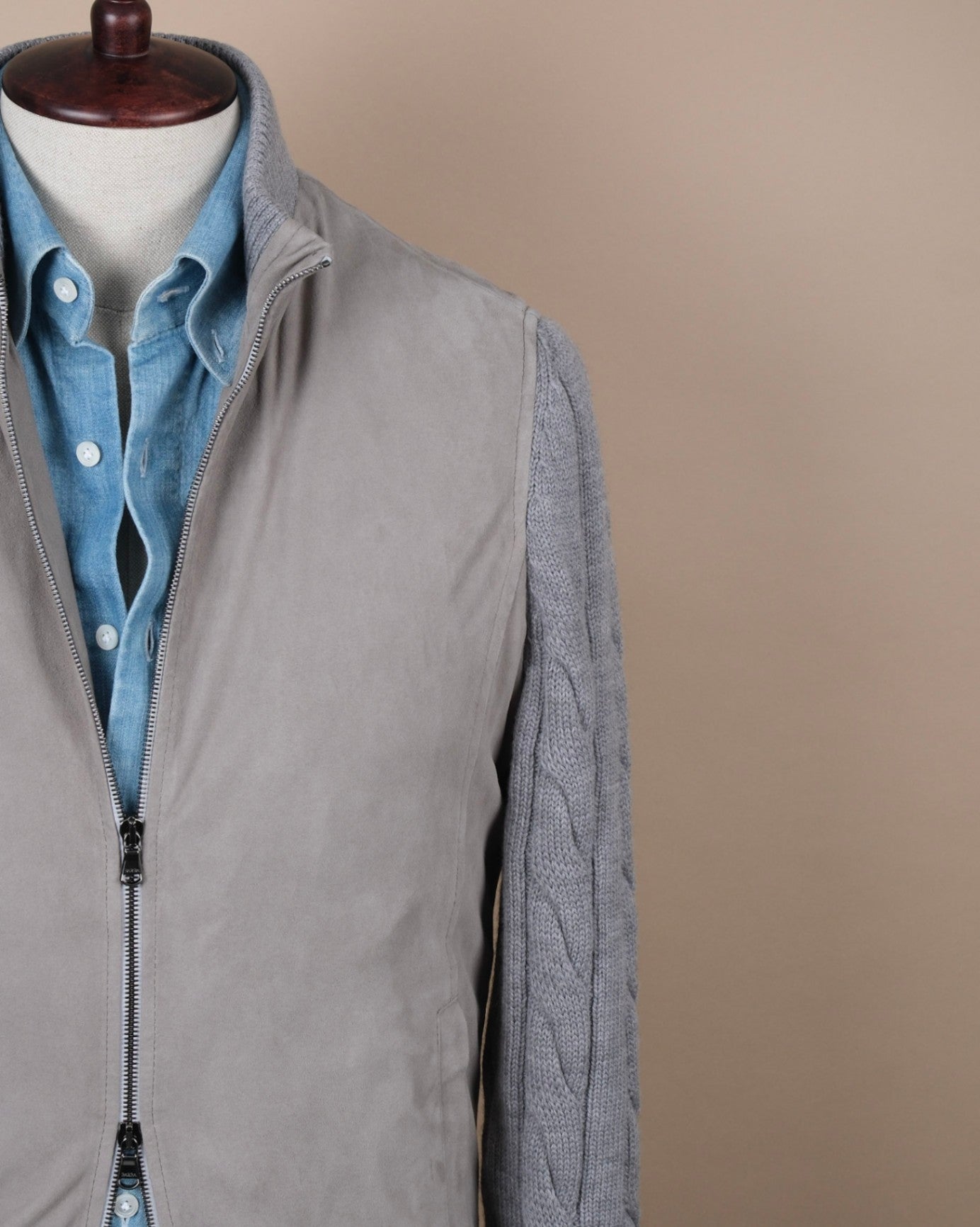 Stone Grey Suede Panel Cardigan