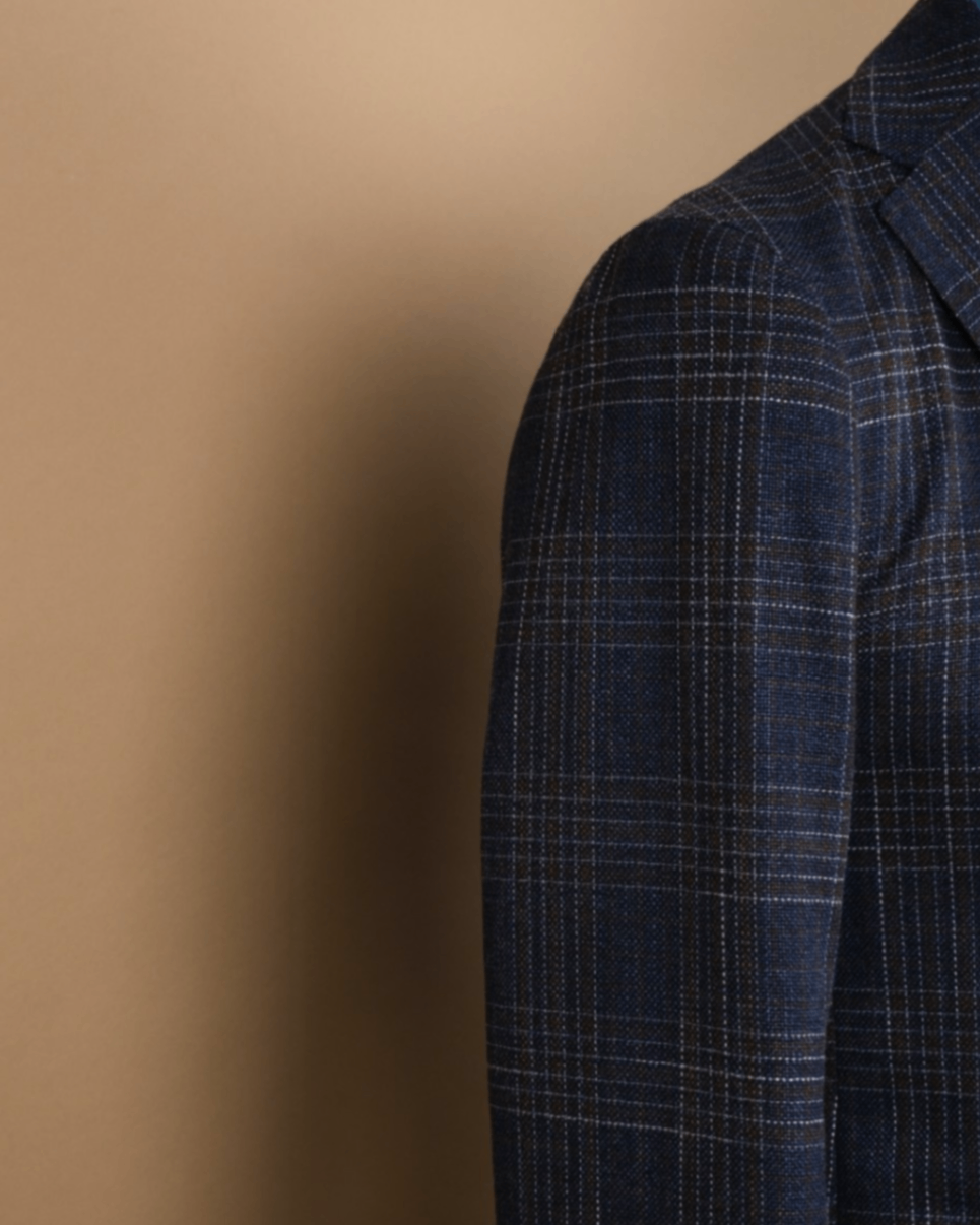 Navy/Brown Check Virgin Wool/Silk Sports Jacket