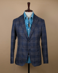 Navy/Brown Check Virgin Wool/Silk Sports Jacket