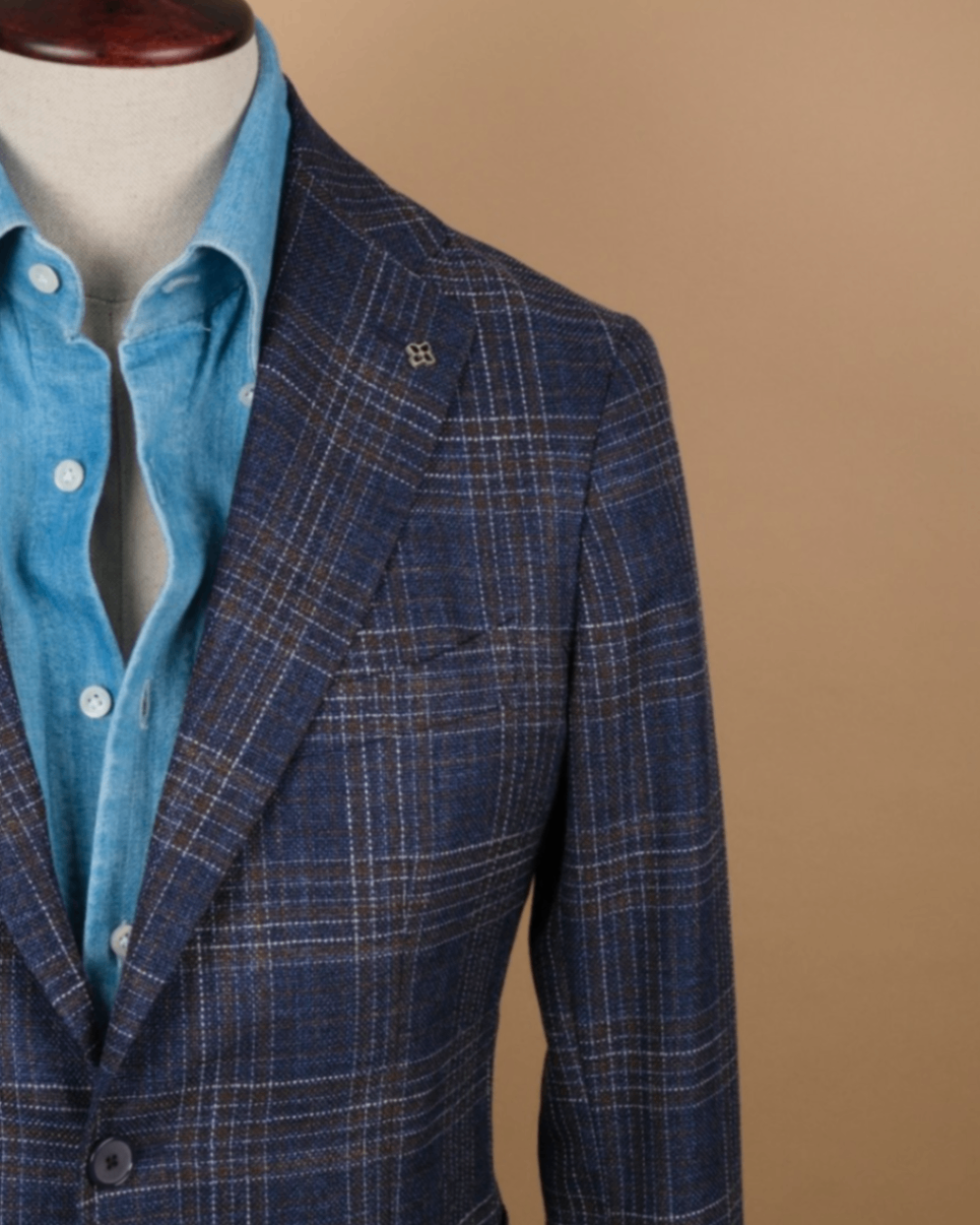 Navy/Brown Check Virgin Wool/Silk Sports Jacket