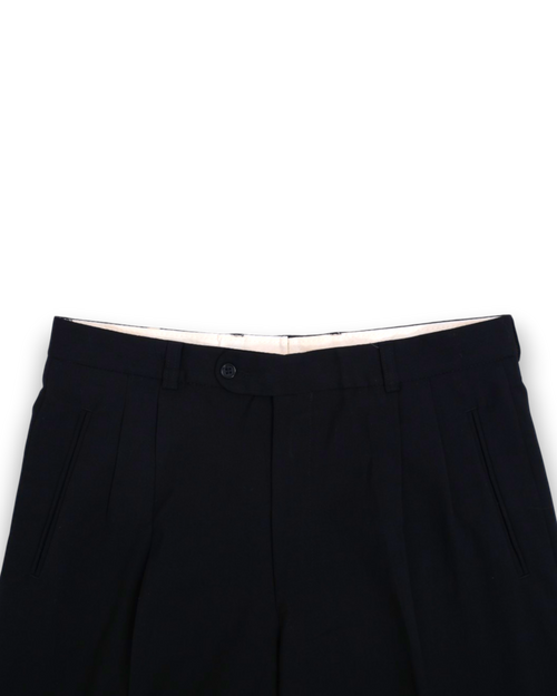 Black High Rise Pleated Wool Trousers