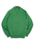 Green Cotton V-Neck Sweater