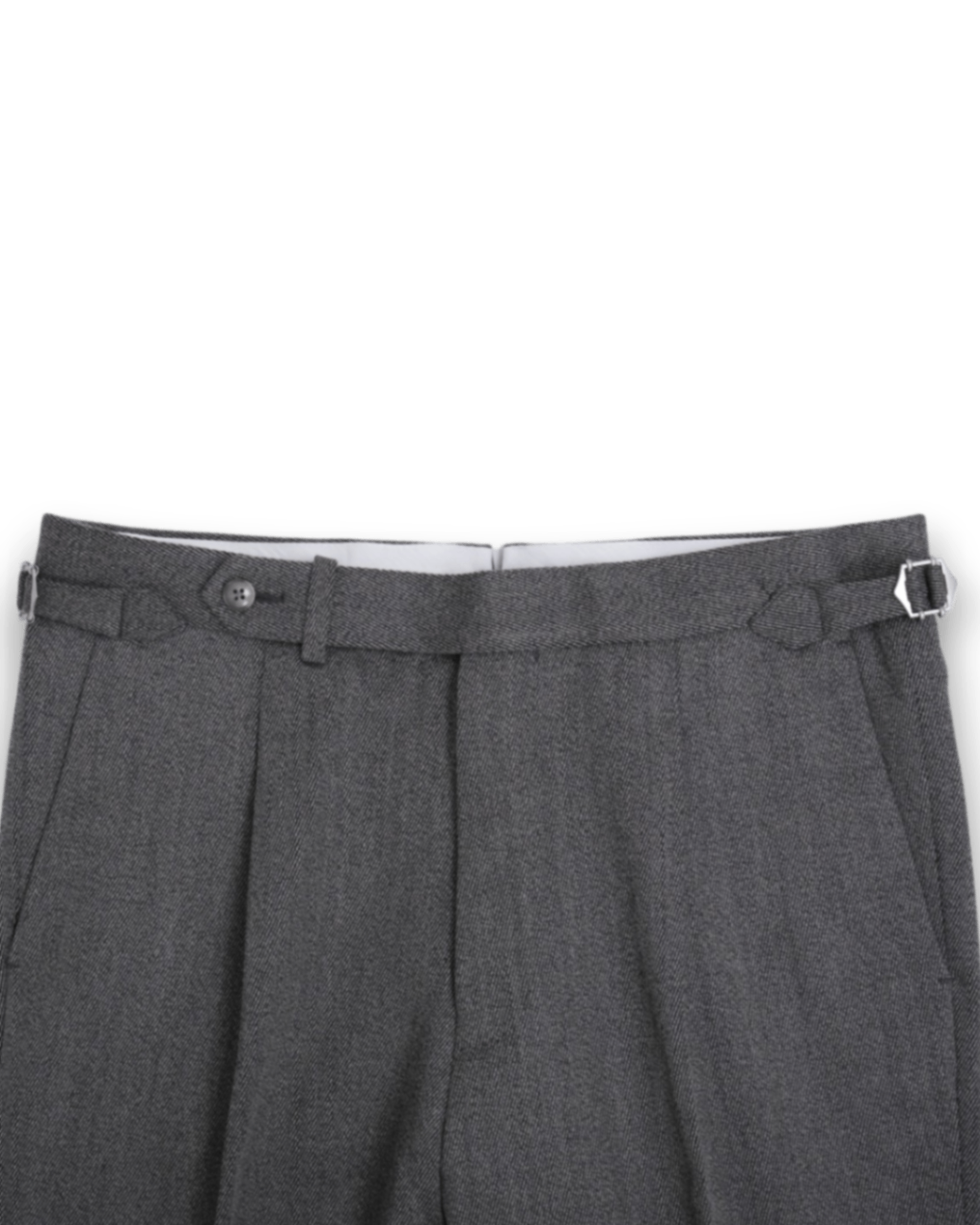Grey E.Thomas Cavalry Twill High-Rise Pleated Trousers