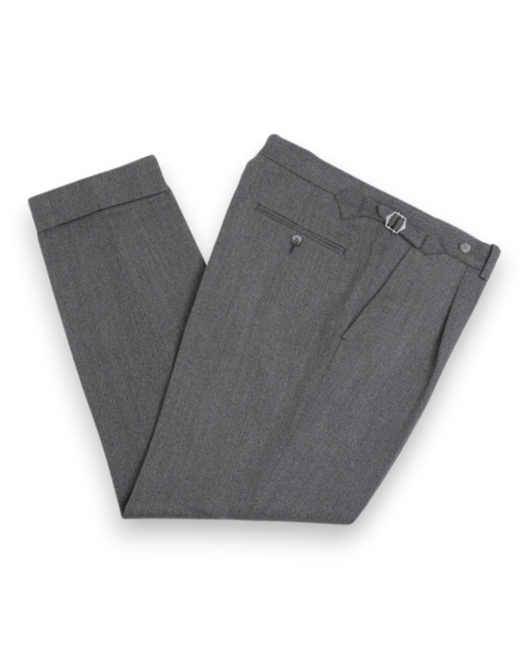 Grey E.Thomas Cavalry Twill High-Rise Pleated Trousers