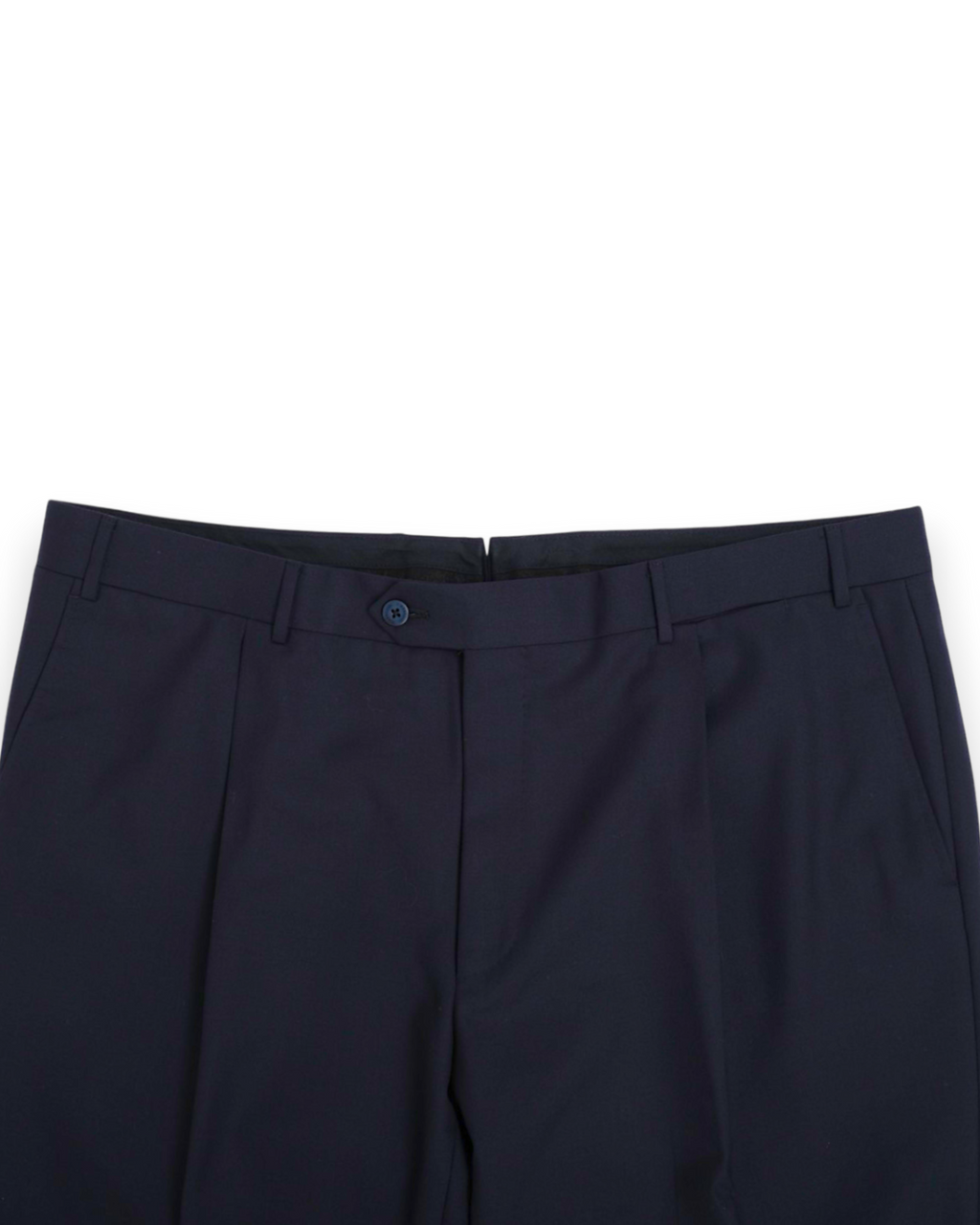 Navy Virgin Wool Twill Pleated Trousers