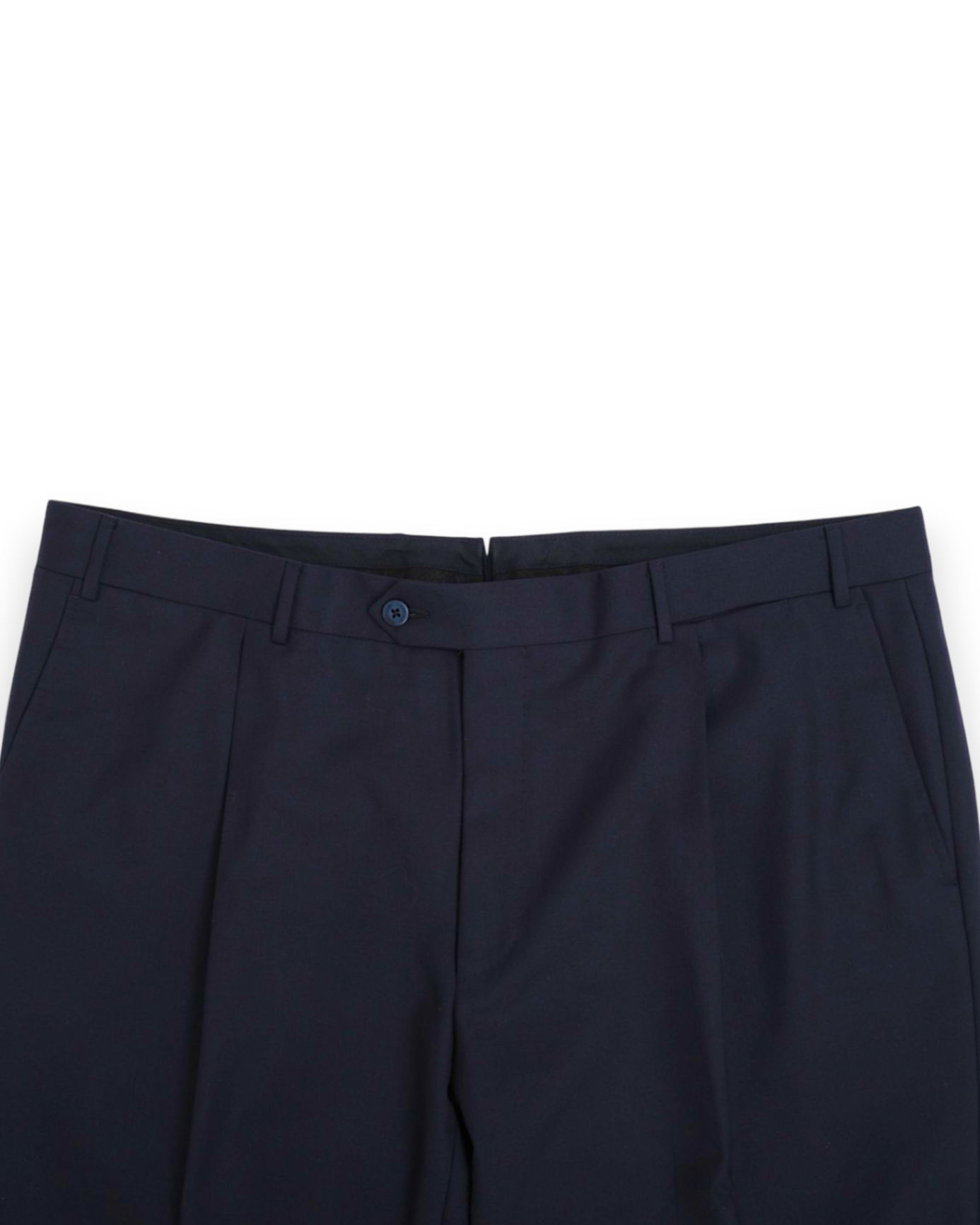 Navy Virgin Wool Twill Pleated Trousers