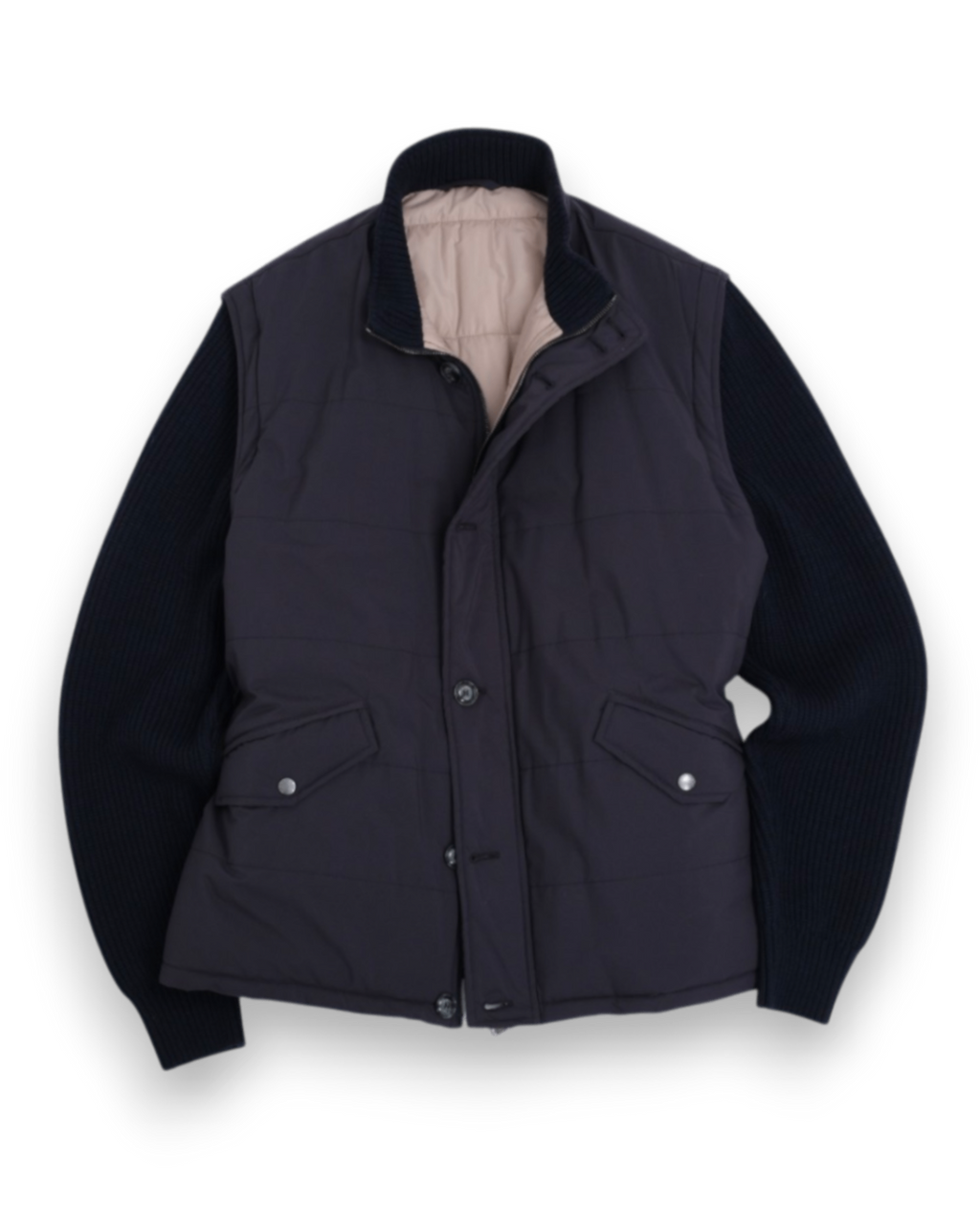 Navy Panel-Padded Cardigan