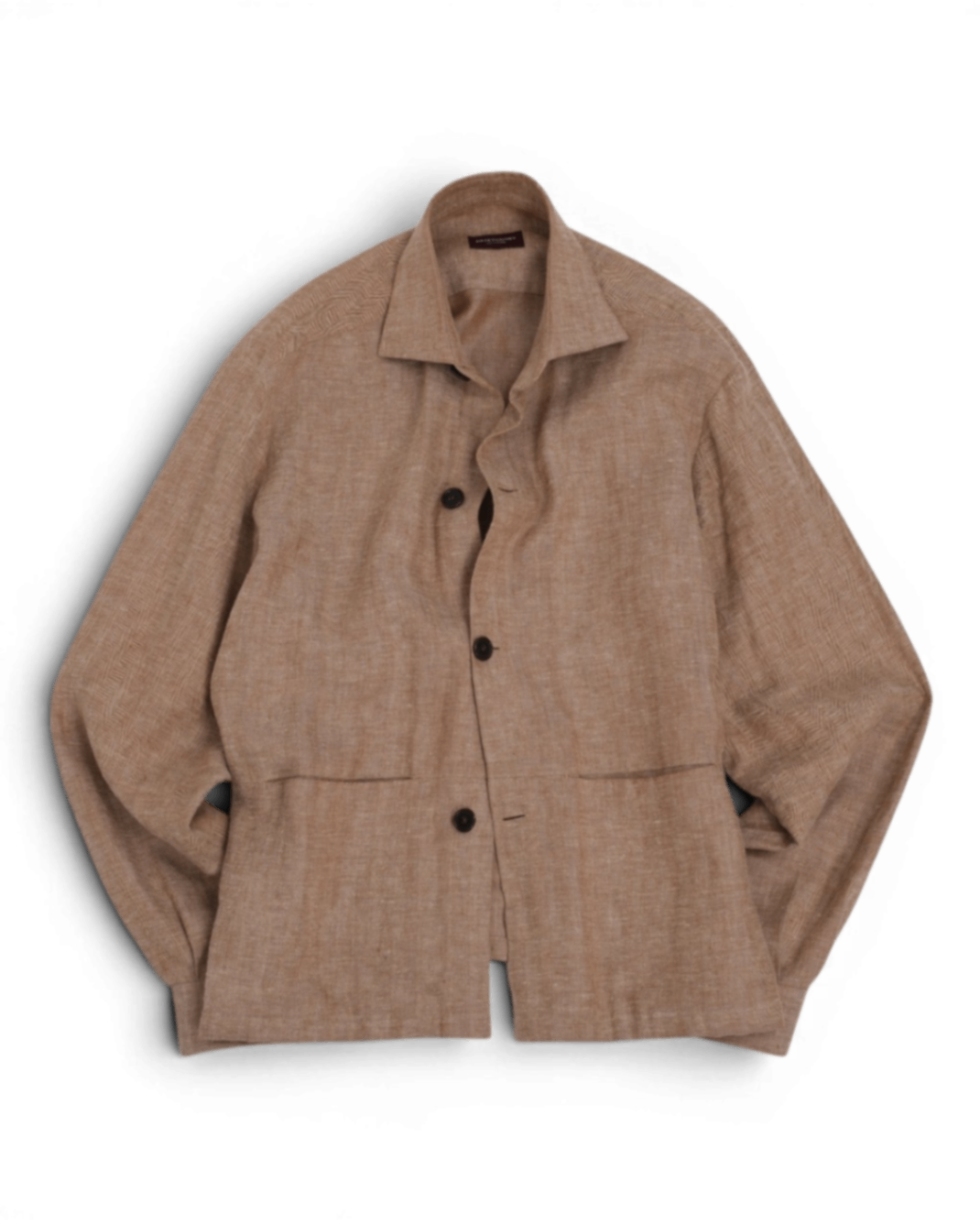 Beige Herringbone Linen Overshirt