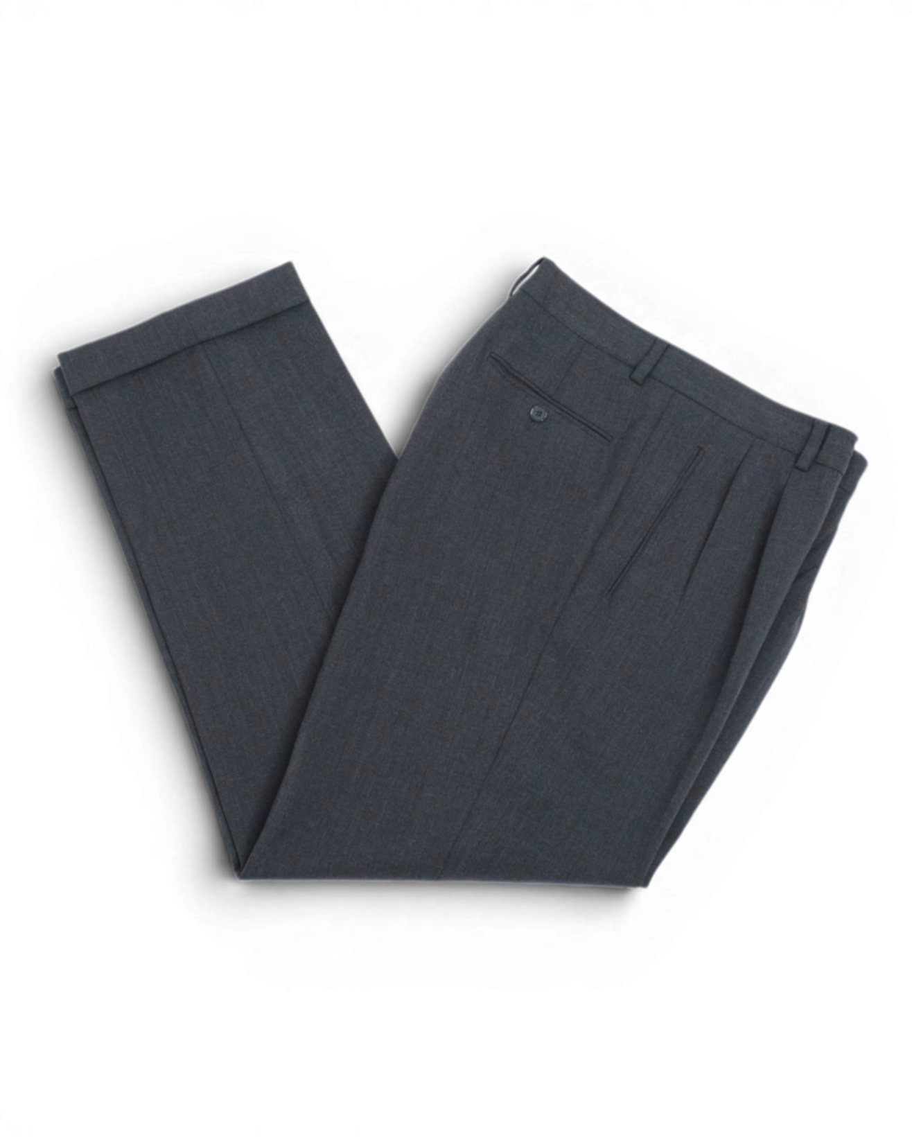 Charcoal Wool High-Rise Pleated Trousers