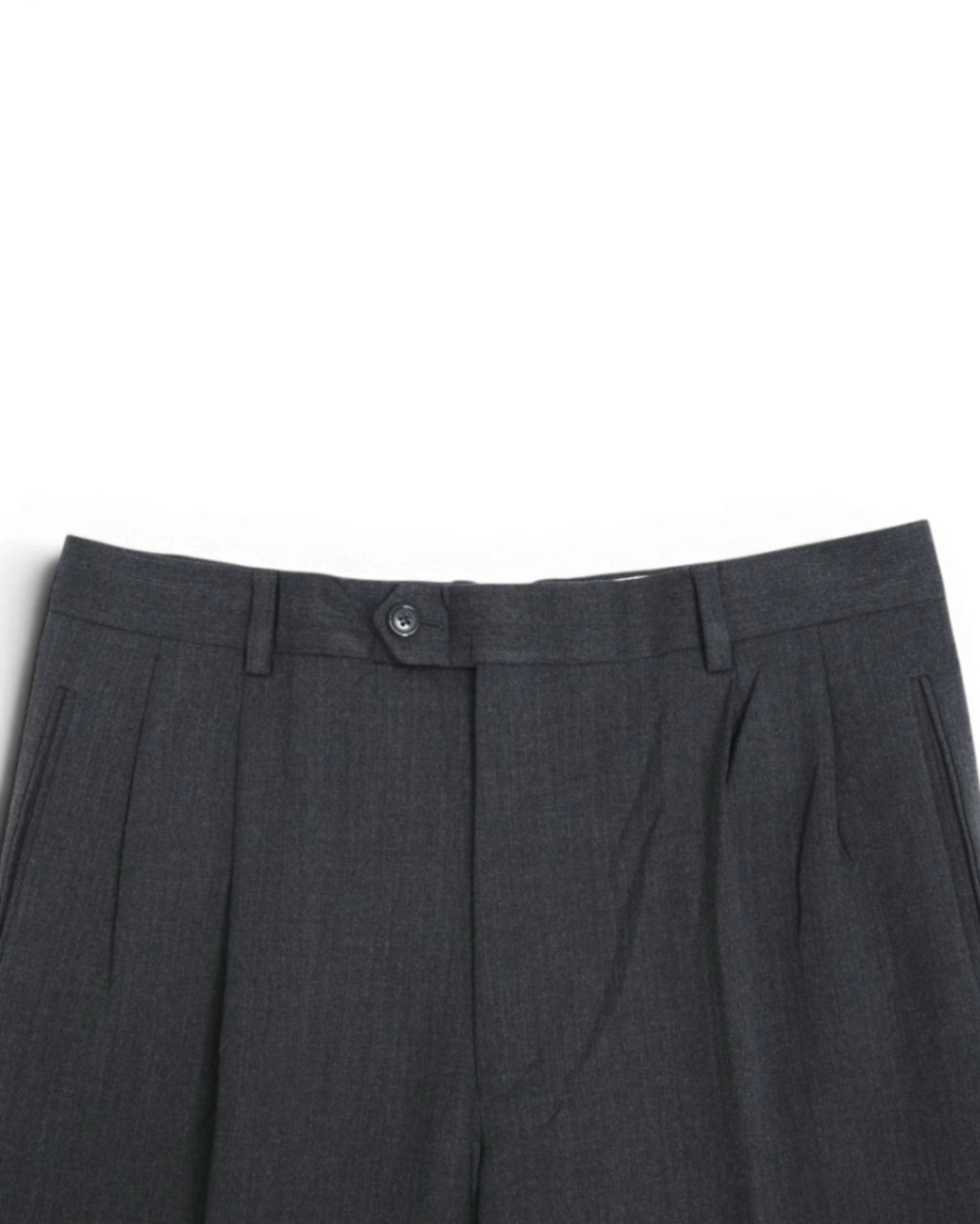 Charcoal Wool High-Rise Pleated Trousers