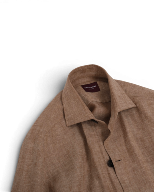 Beige Herringbone Linen Overshirt