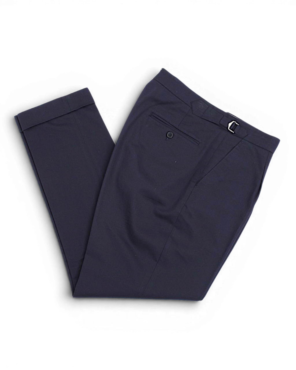 Navy Cotton Twill High-Rise Pleated Trousers