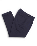 Navy Cotton Twill High-Rise Pleated Trousers