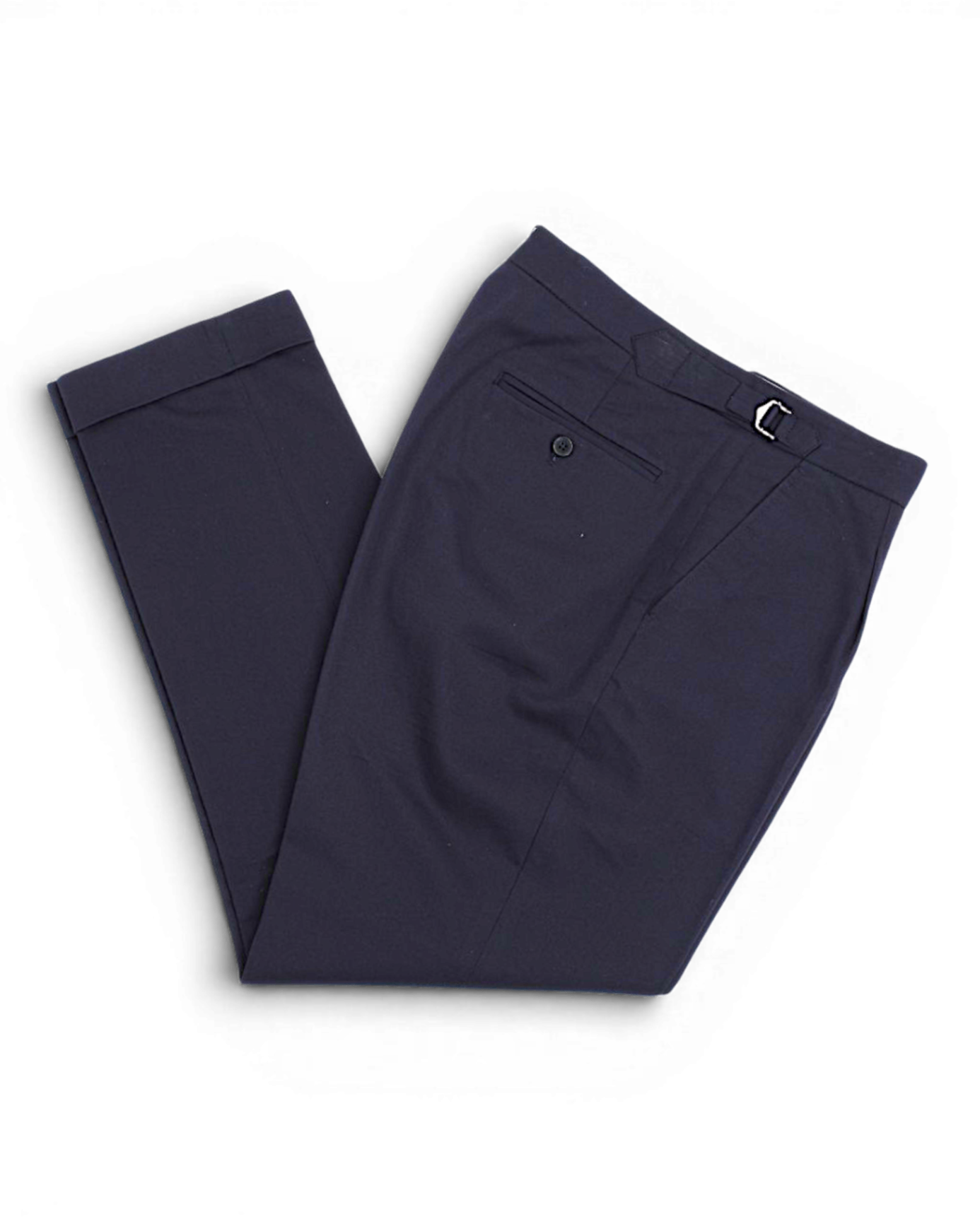 Navy Cotton Twill High-Rise Pleated Trousers