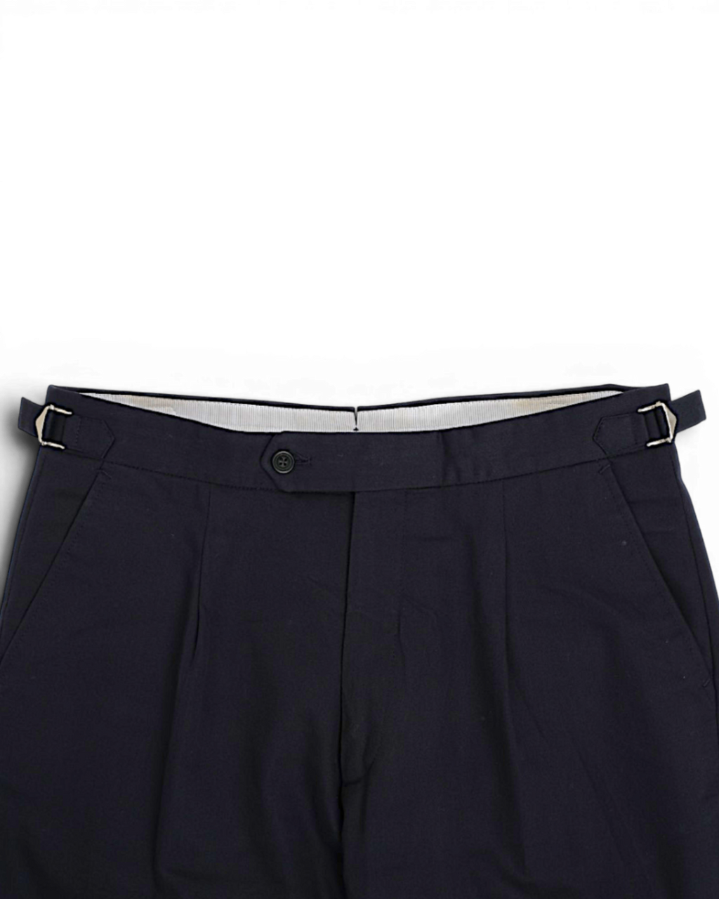Navy Cotton Twill High-Rise Pleated Trousers
