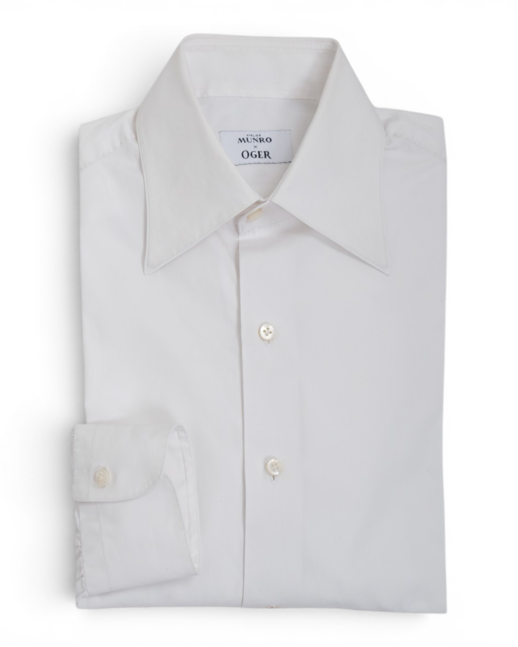 White Cotton Poplin Spread Collar Shirt