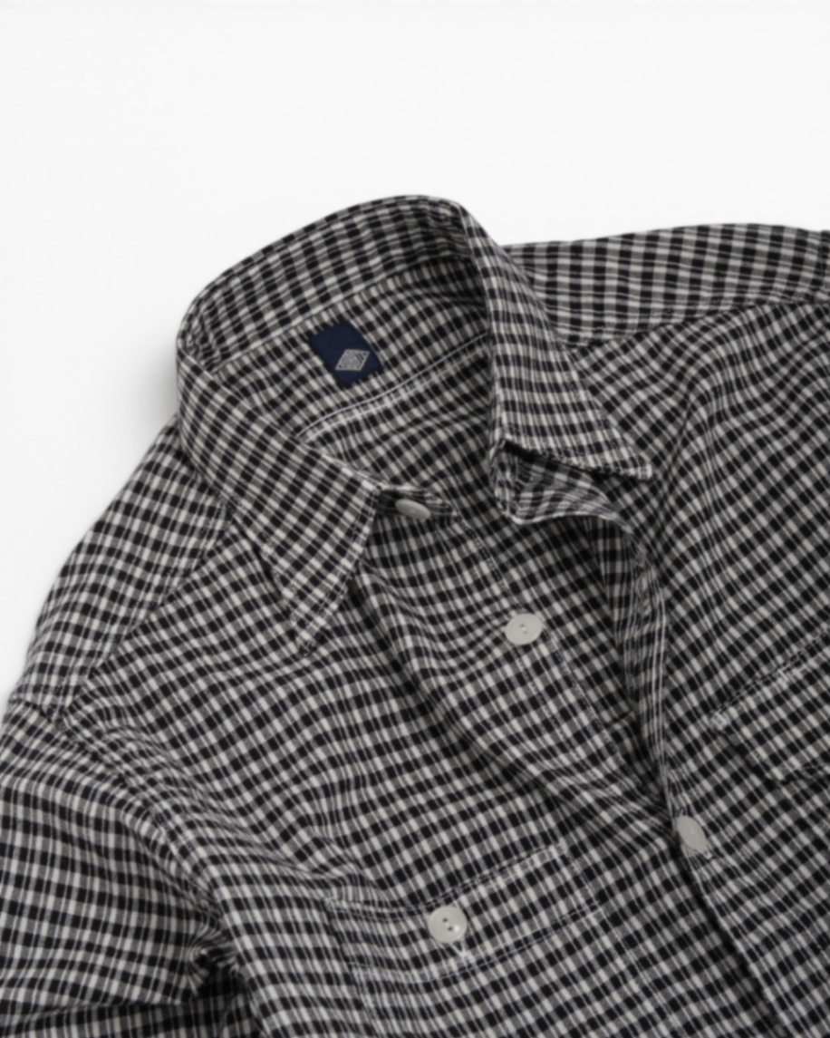 Cream/Black Check Cotton Work Shirt