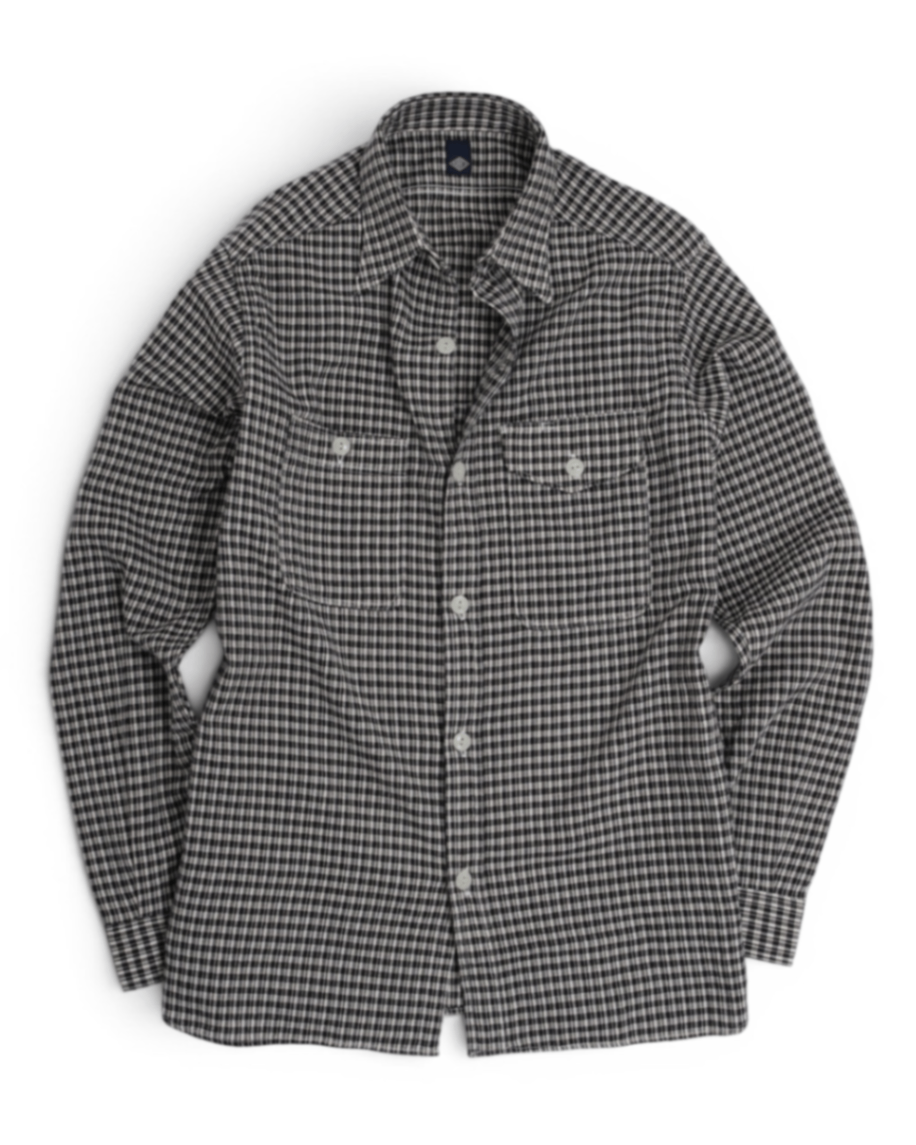 Cream/Black Check Cotton Work Shirt