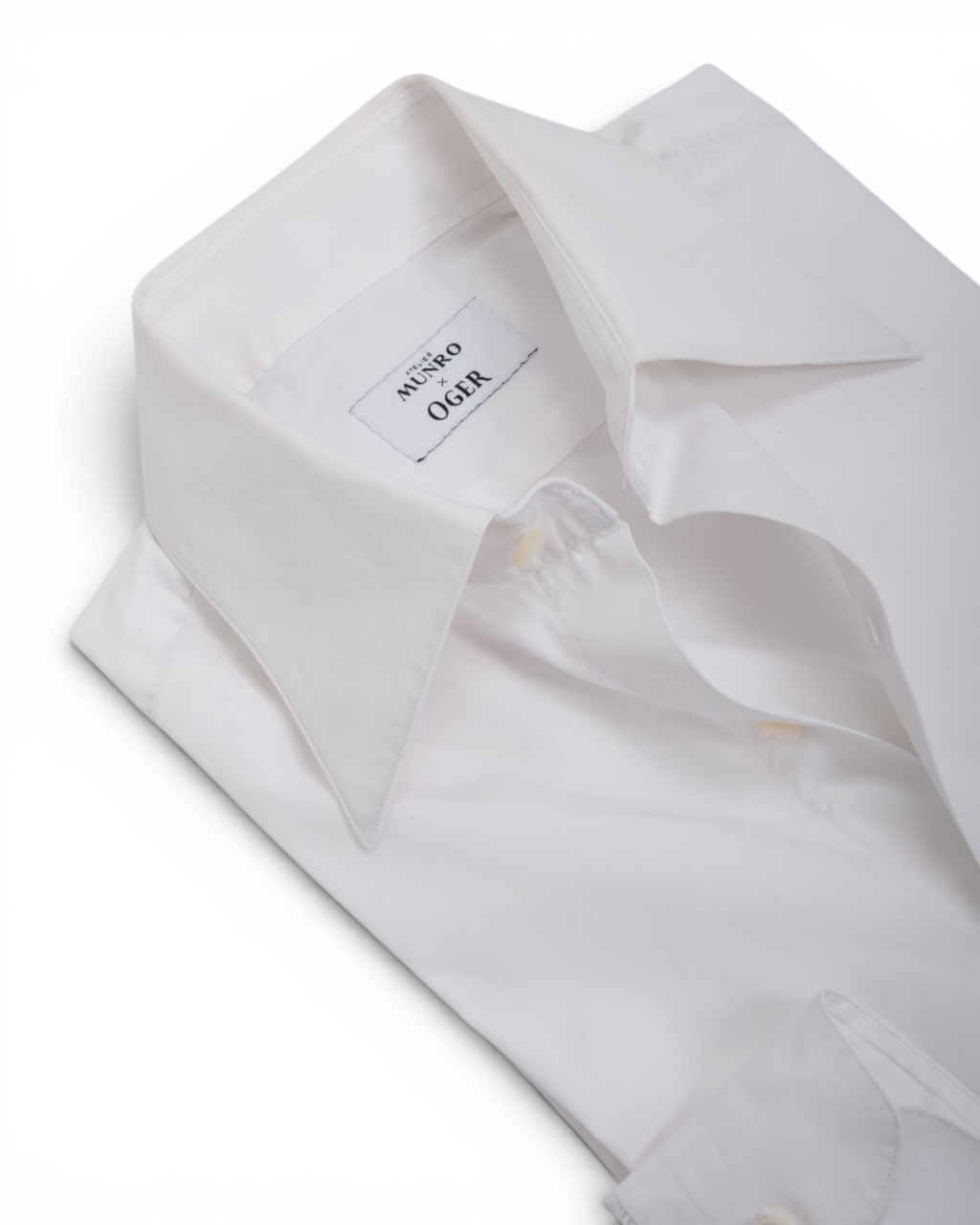 White Cotton Poplin Spread Collar Shirt