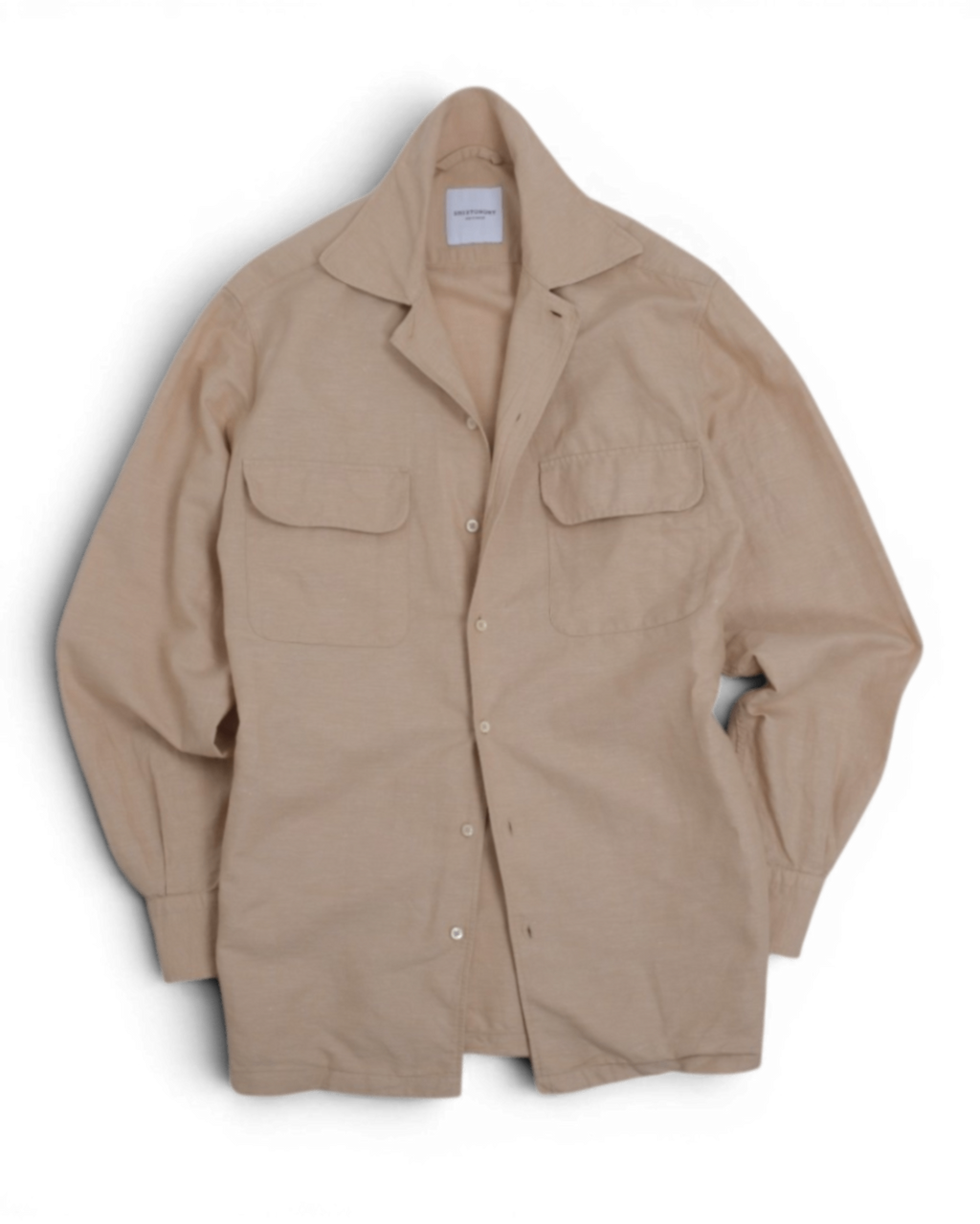 Beige Linen Camp Collar Shirt