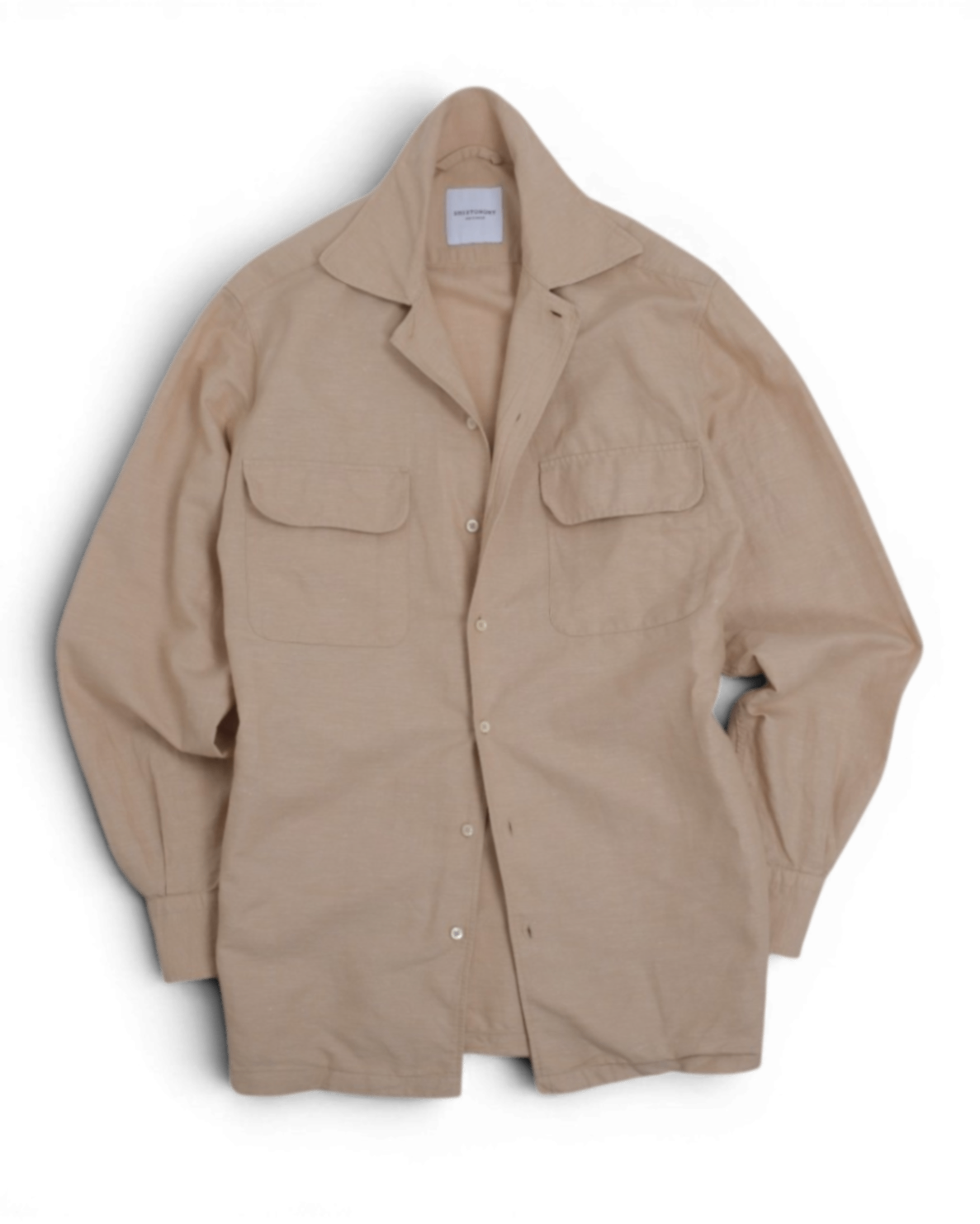 Beige Linen Camp Collar Shirt