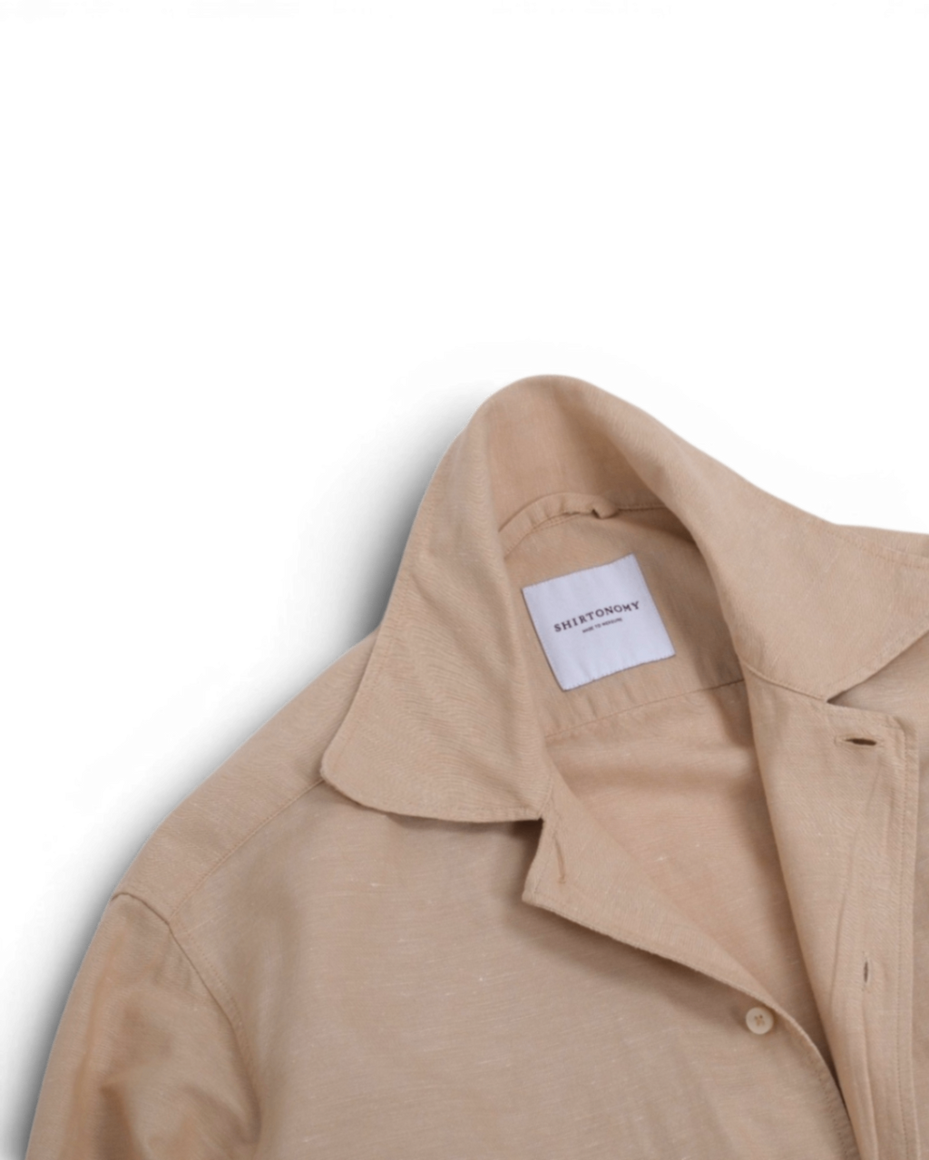 Beige Linen Camp Collar Shirt