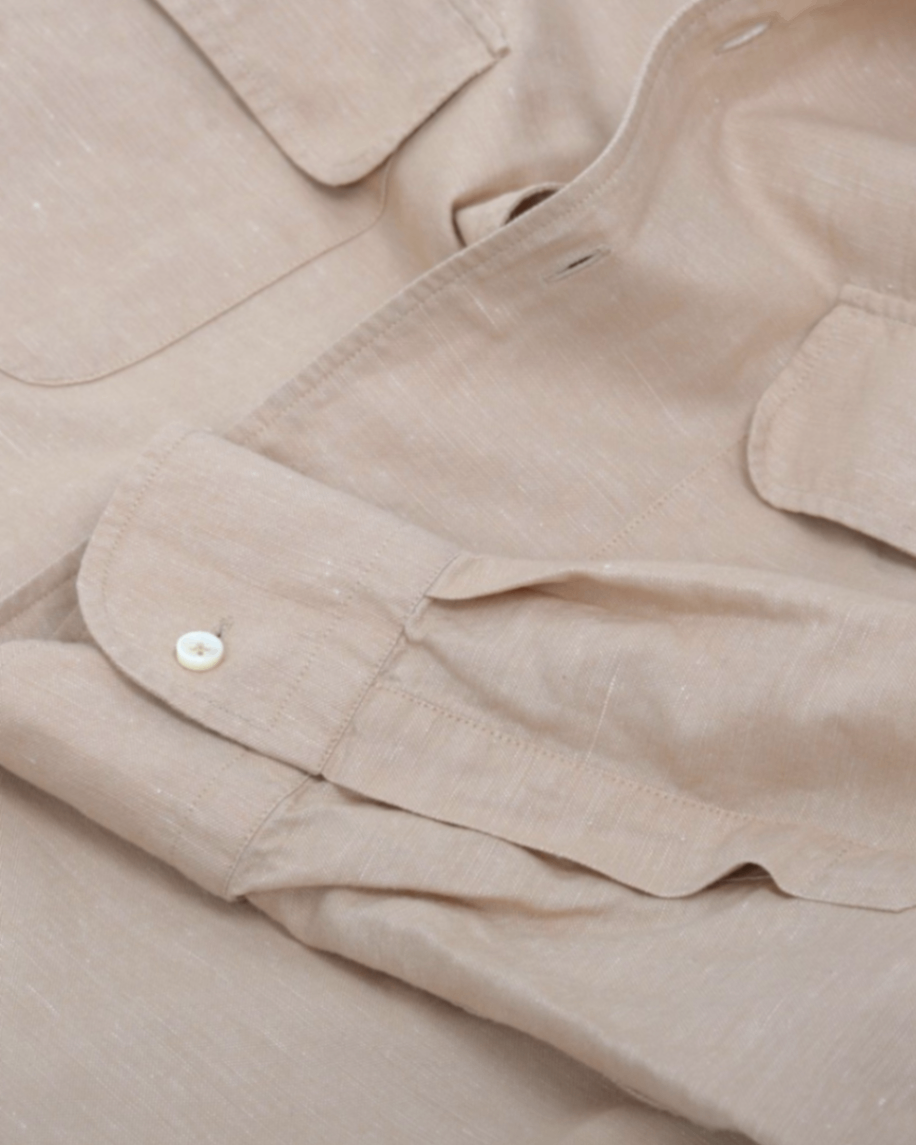 Beige Linen Camp Collar Shirt