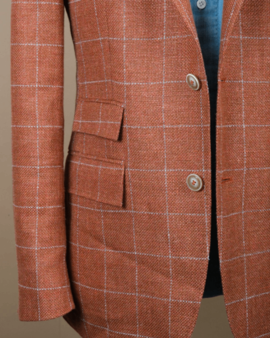 Rust Windowpane Wool/Linen Sports Jacket