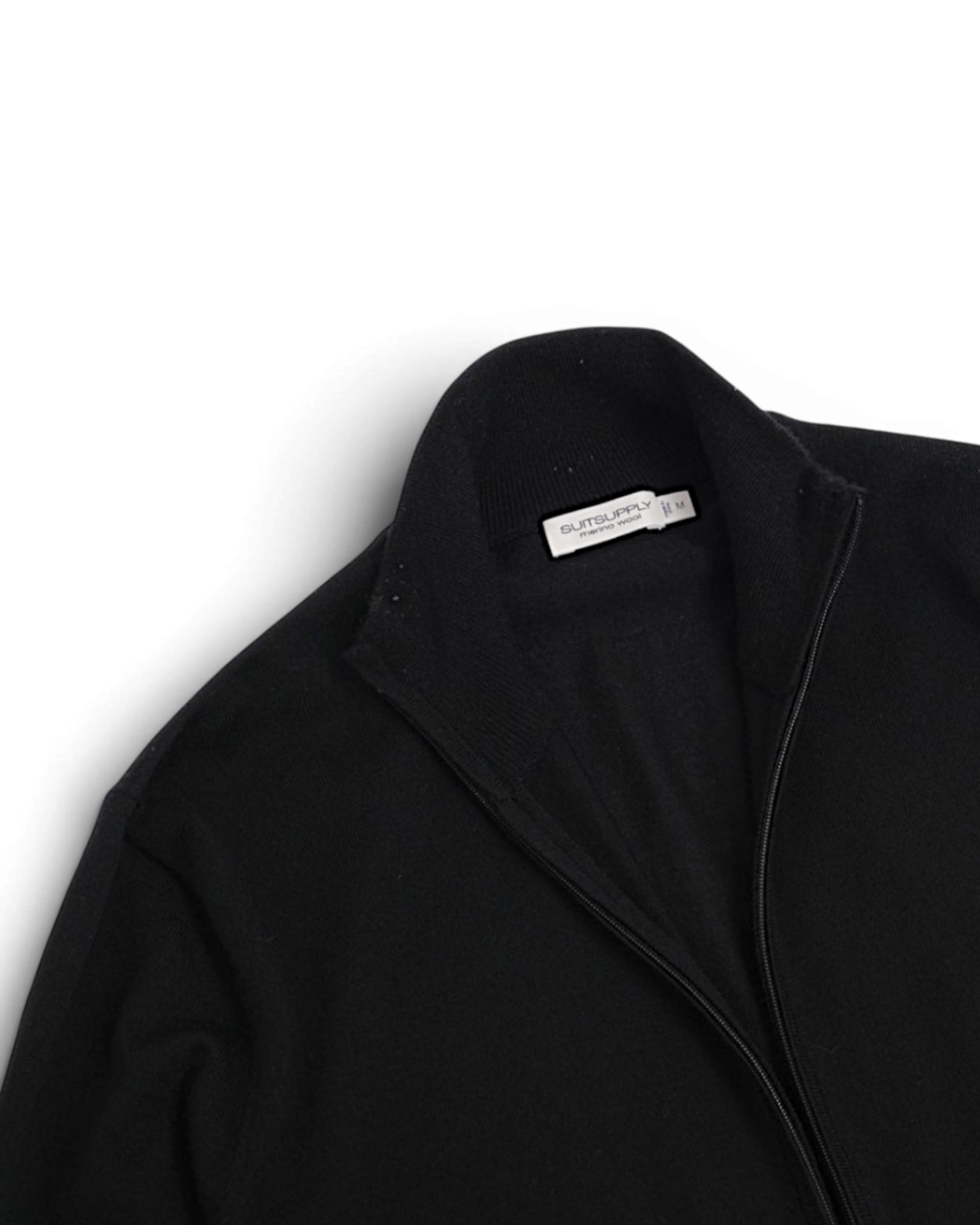 Black Merino Wool Zip Cardigan