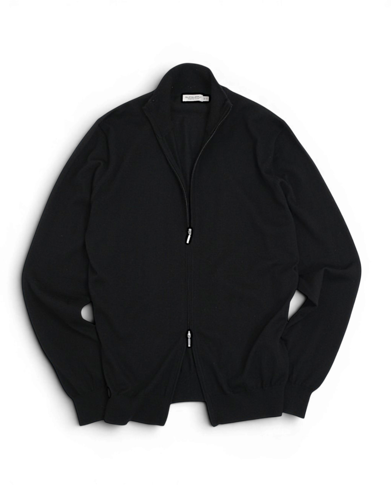 Black Merino Wool Zip Cardigan