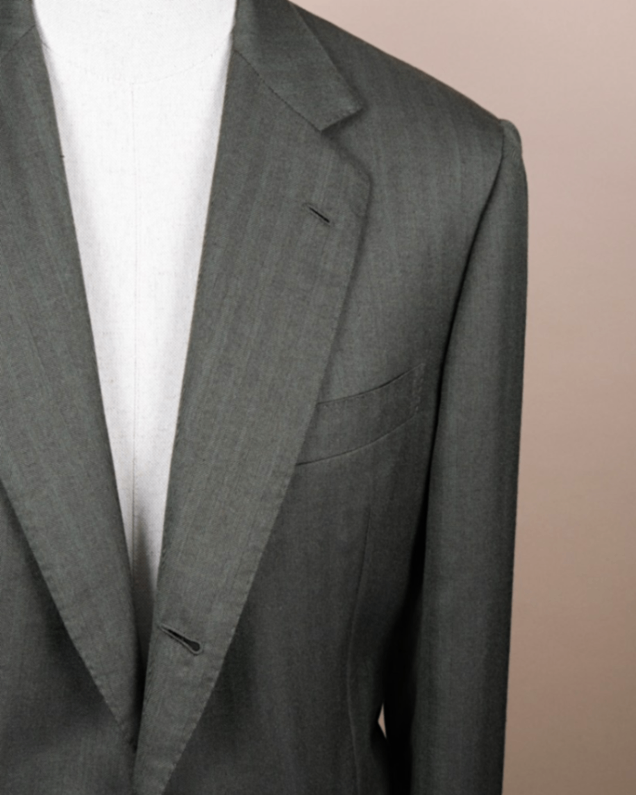Dark Moss Herringbone Cashmere/Silk Sports Jacket