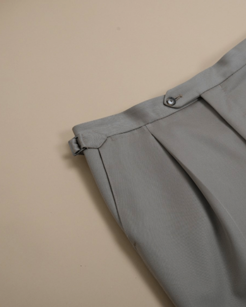 Beige Cavalry Twill Pleated Trousers
