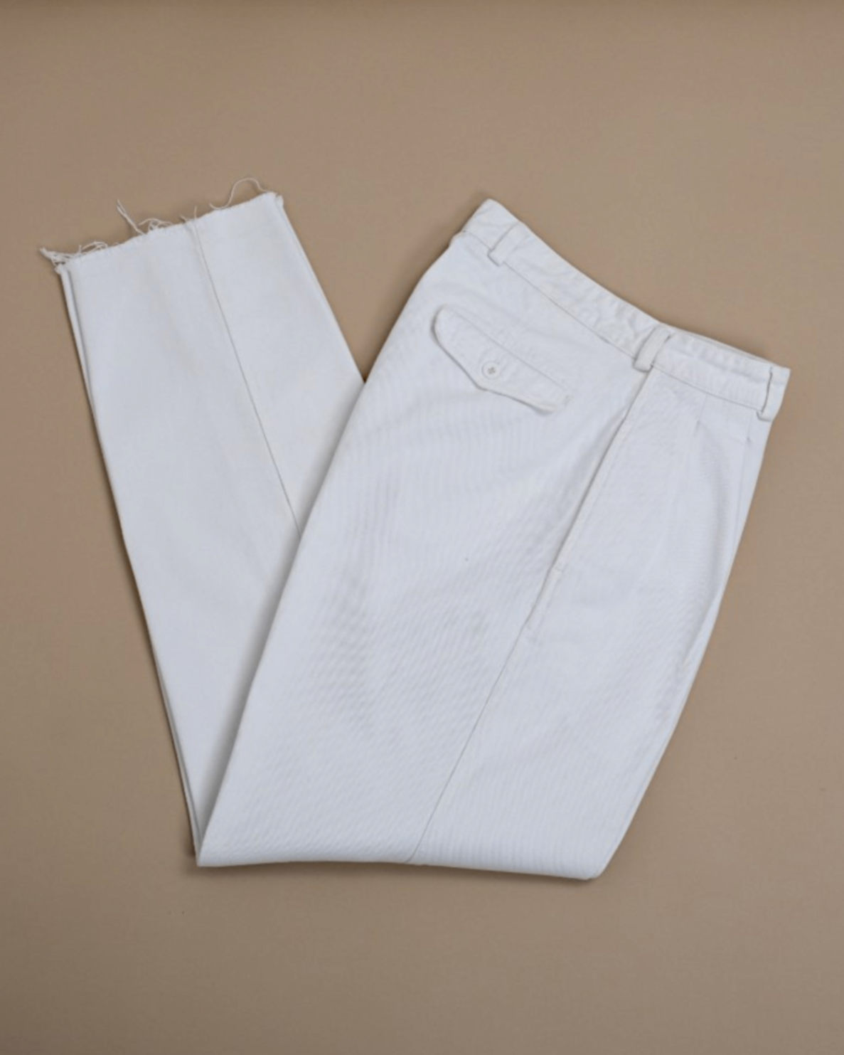 Off-White Cotton Twill High-Rise Pleated Trousers