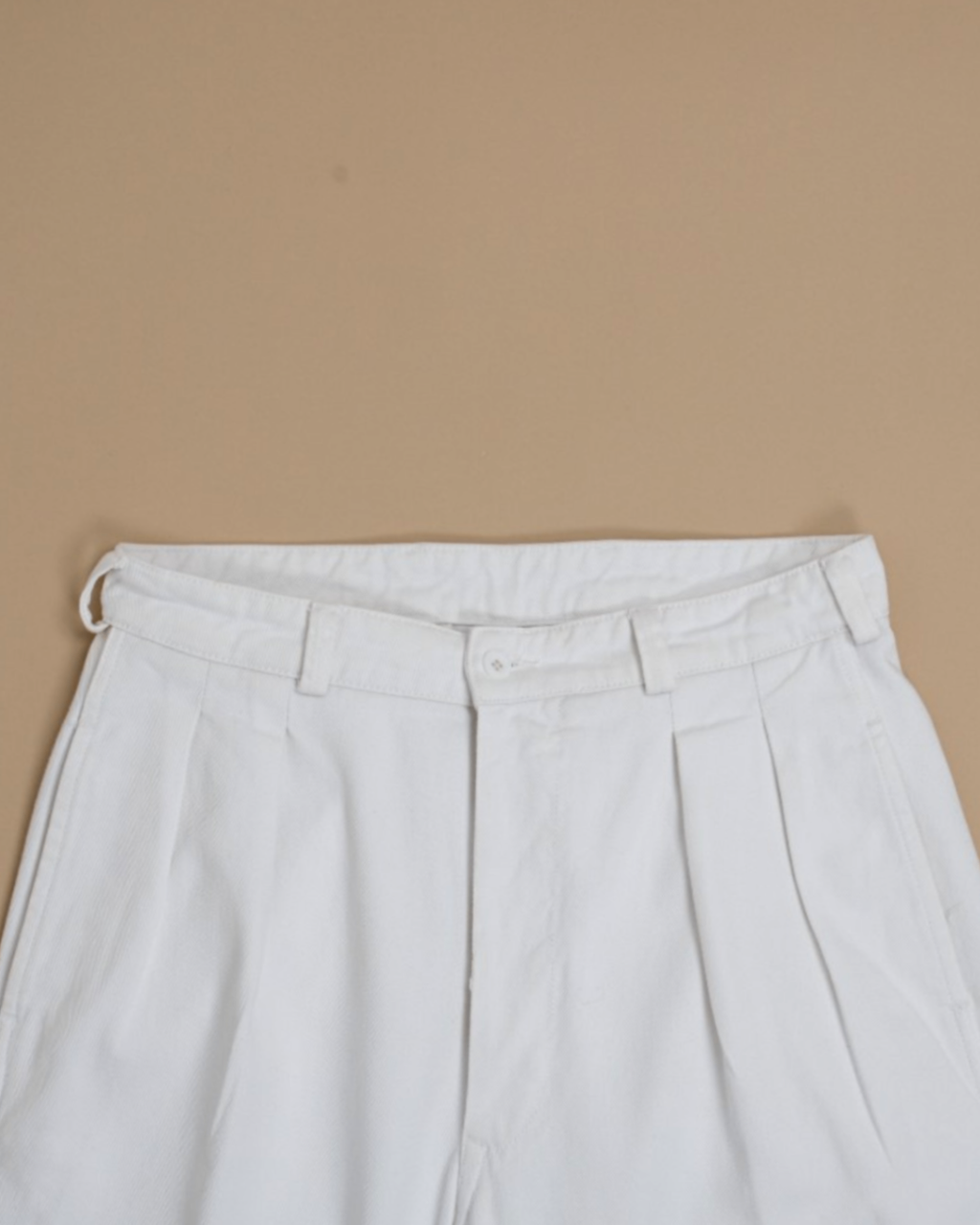 Off-White Cotton Twill High-Rise Pleated Trousers