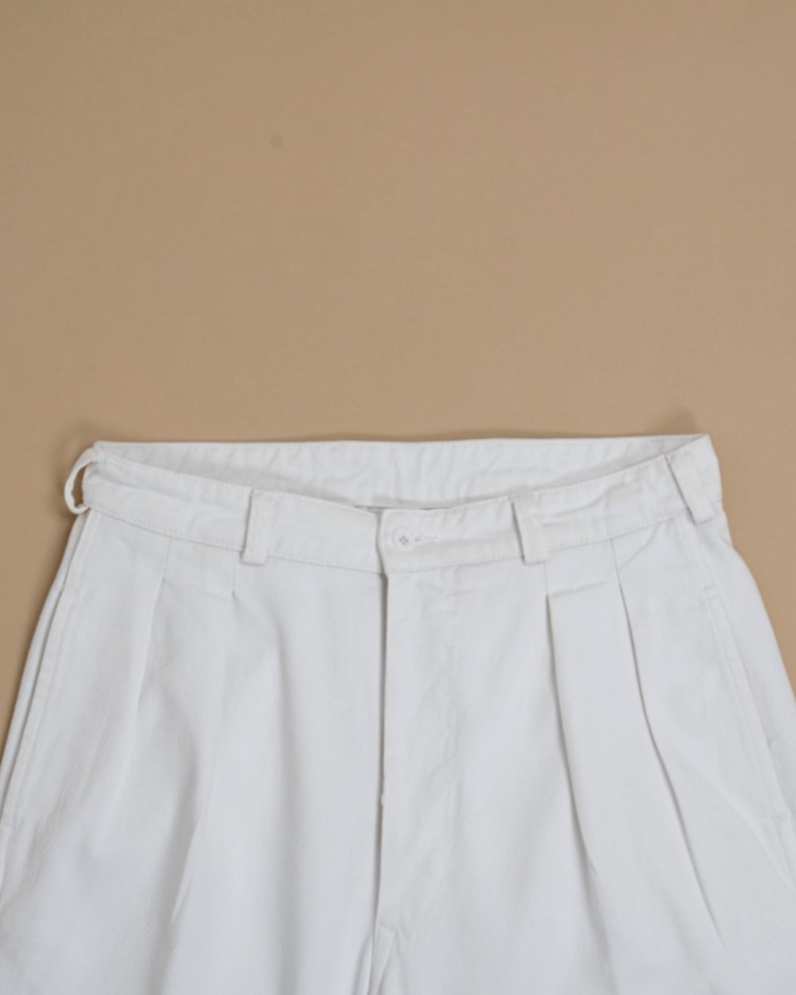 Off-White Cotton Twill High-Rise Pleated Trousers