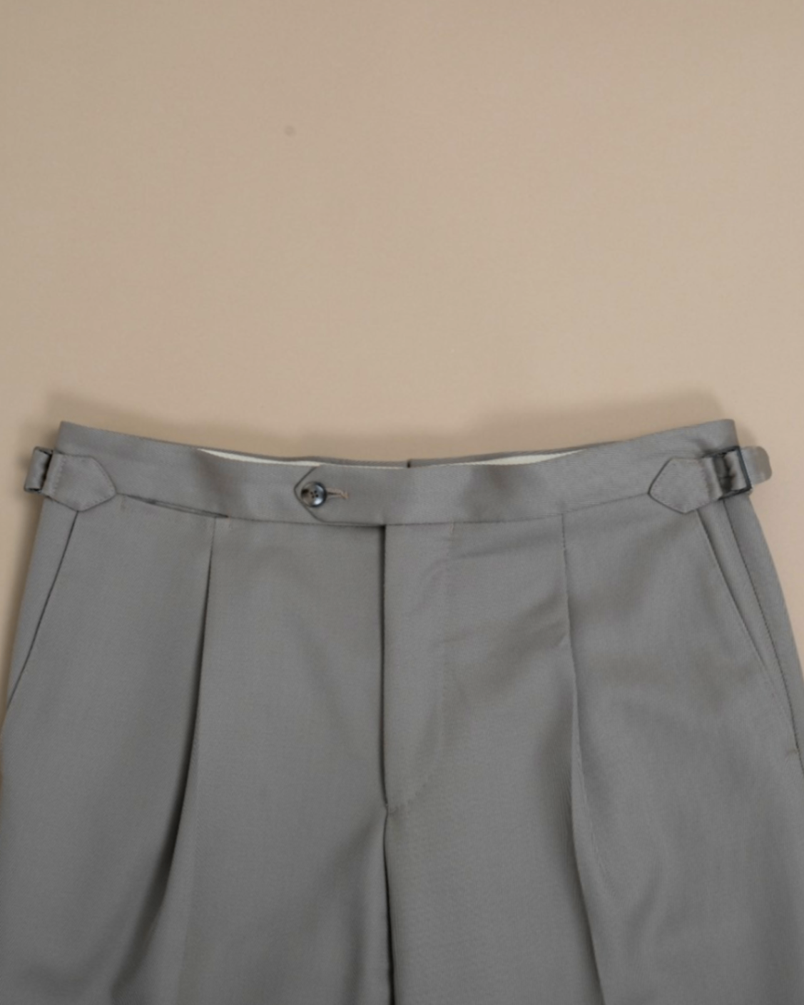 Beige Cavalry Twill Pleated Trousers