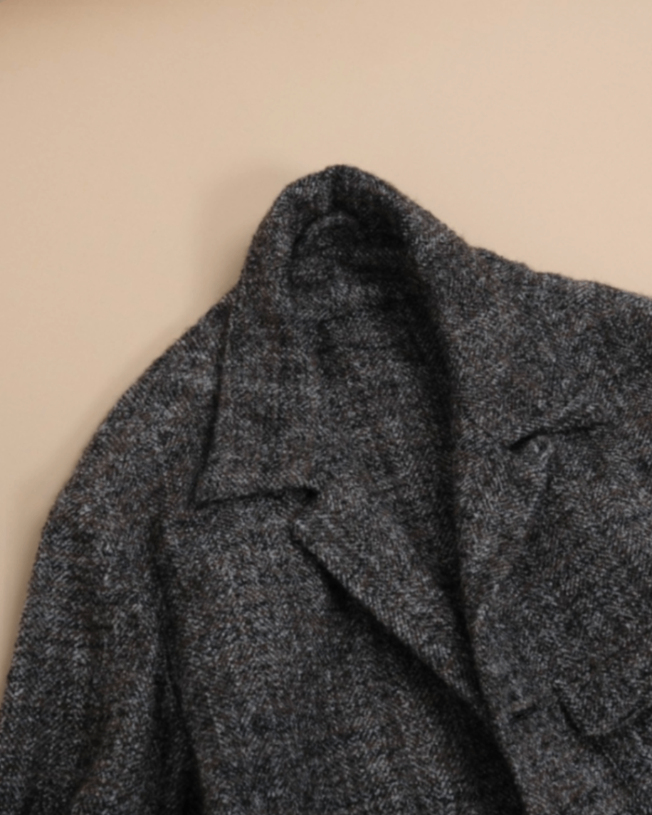 Brown/Grey Wool/Alpaca Camp-Collar Overshirt