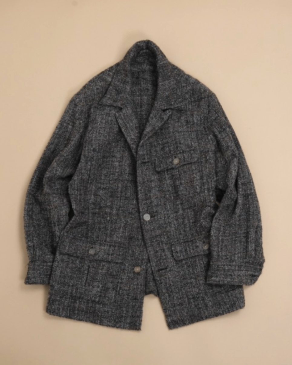 Brown/Grey Wool/Alpaca Camp-Collar Overshirt