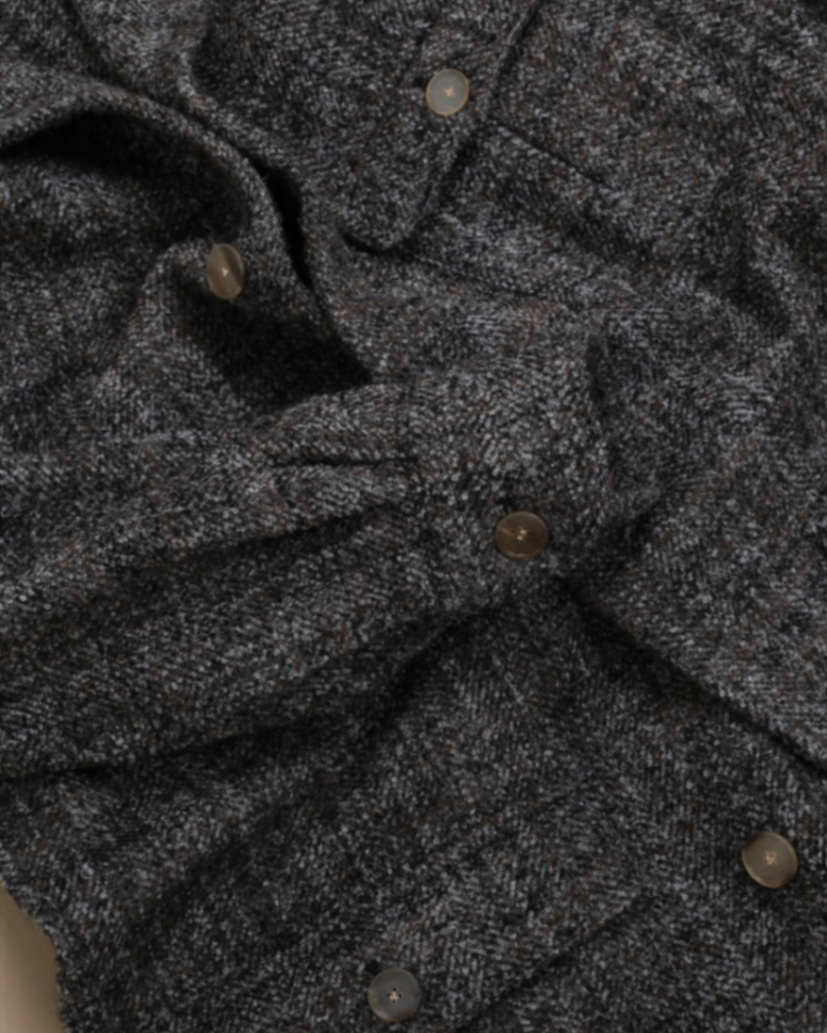 Brown/Grey Wool/Alpaca Camp-Collar Overshirt