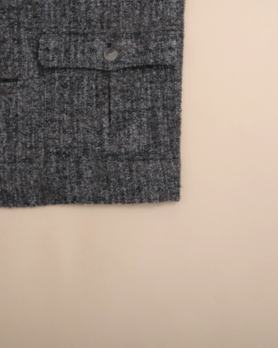Brown/Grey Wool/Alpaca Camp-Collar Overshirt