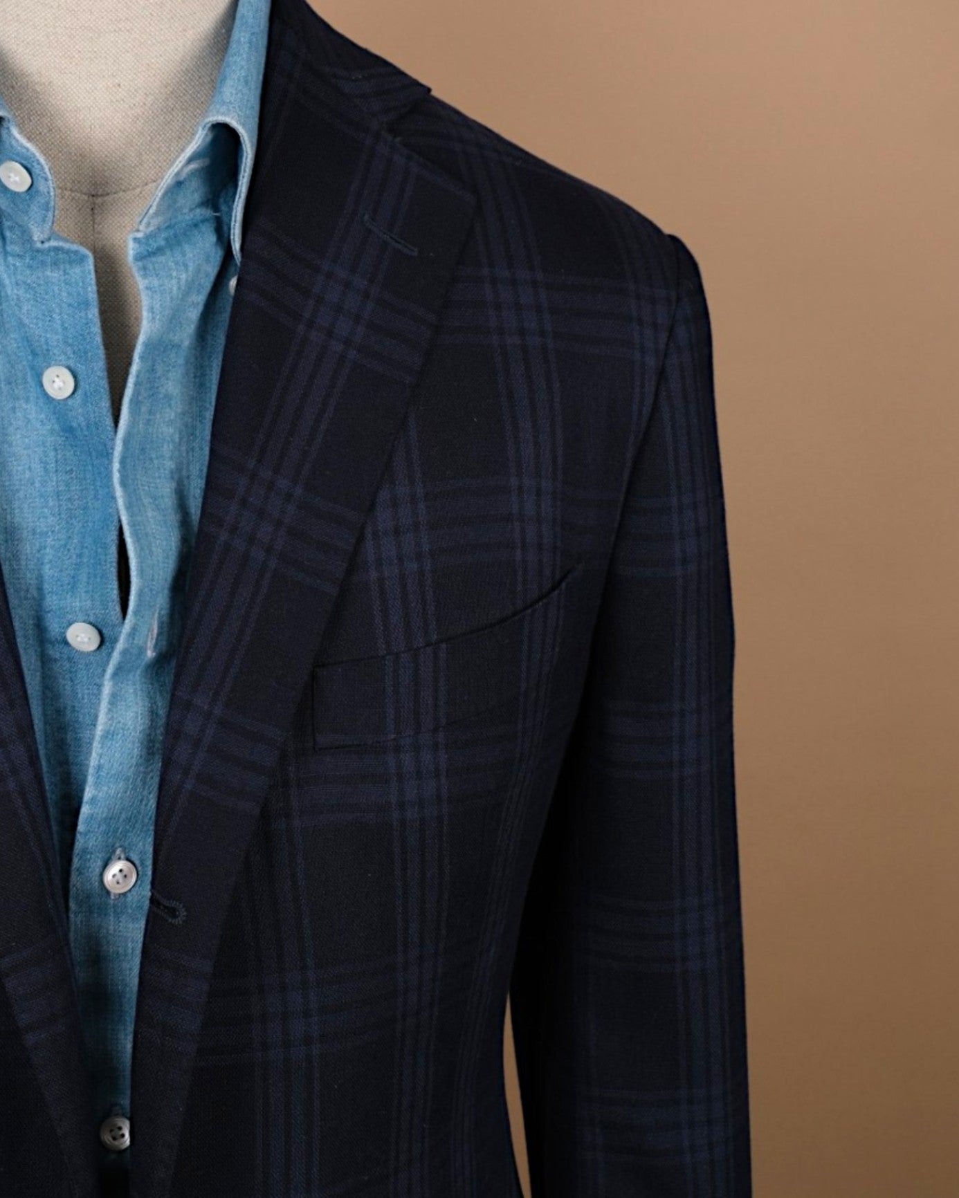 Tipo Navy Plaid Check Silk Sports Jacket