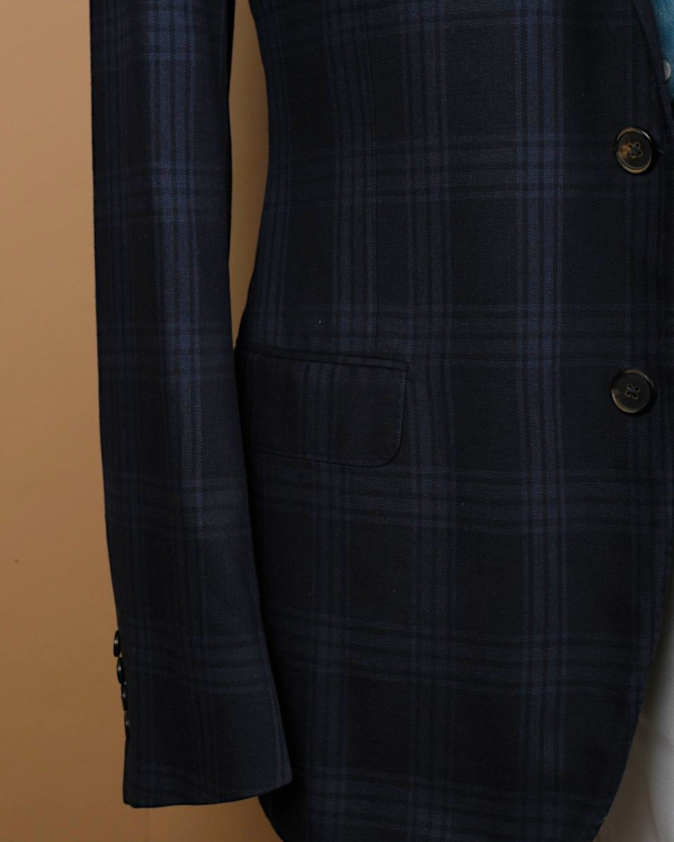 Tipo Navy Plaid Check Silk Sports Jacket