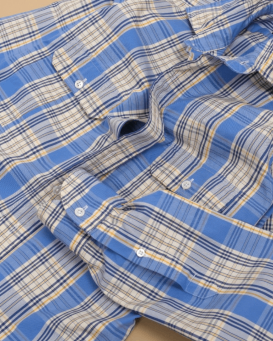 Cream/Blue/Yellow Plaid Check Shirt