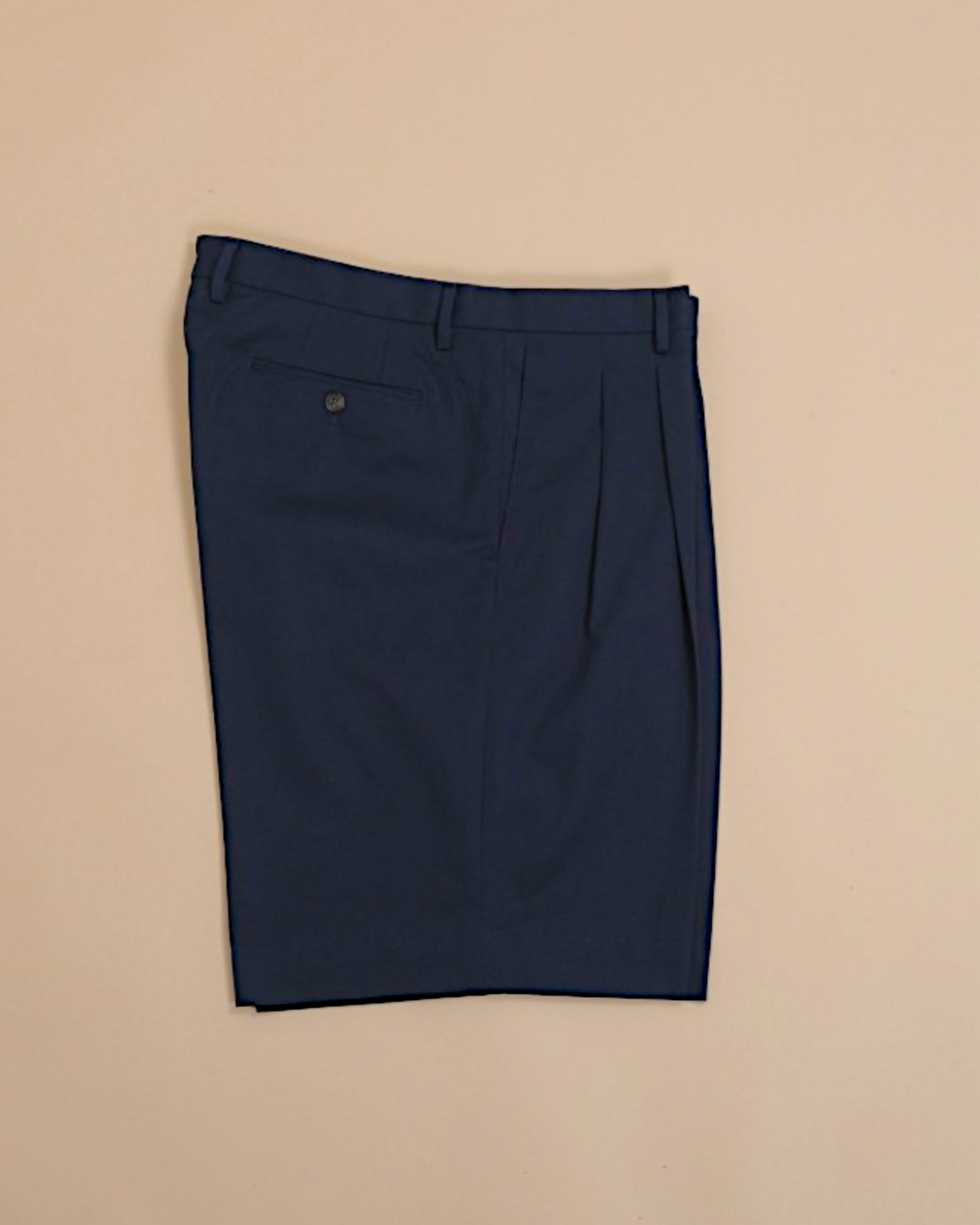 Navy Cotton Twill High-Rise Pleated Shorts